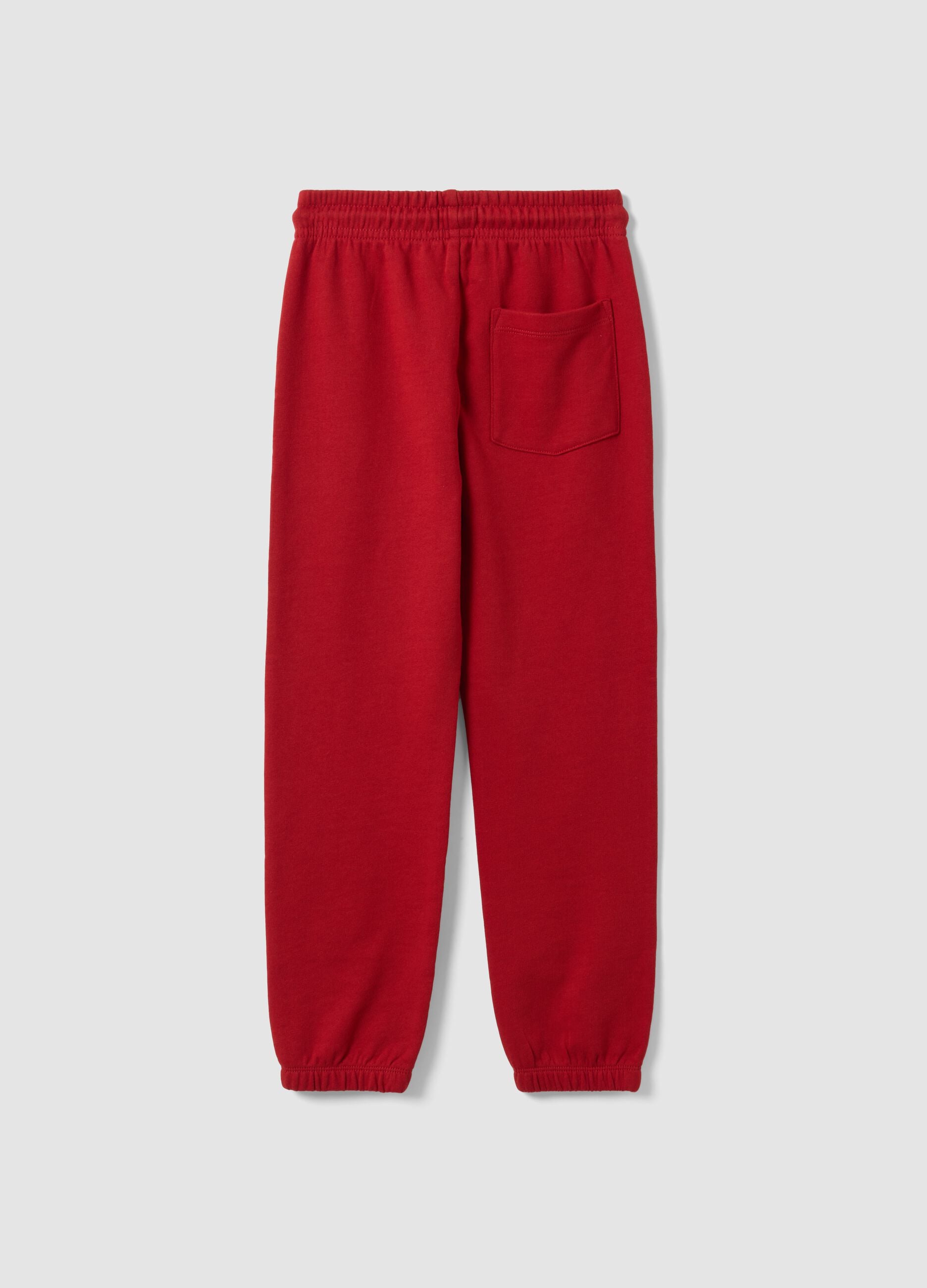 Red regular-fit joggers in pure organic cotton for boys