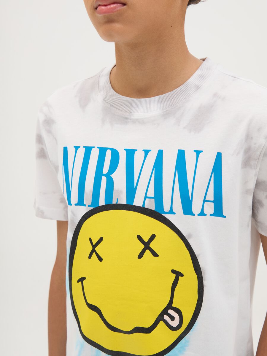 White tie-dye cotton T-shirt with Nirvana print_1