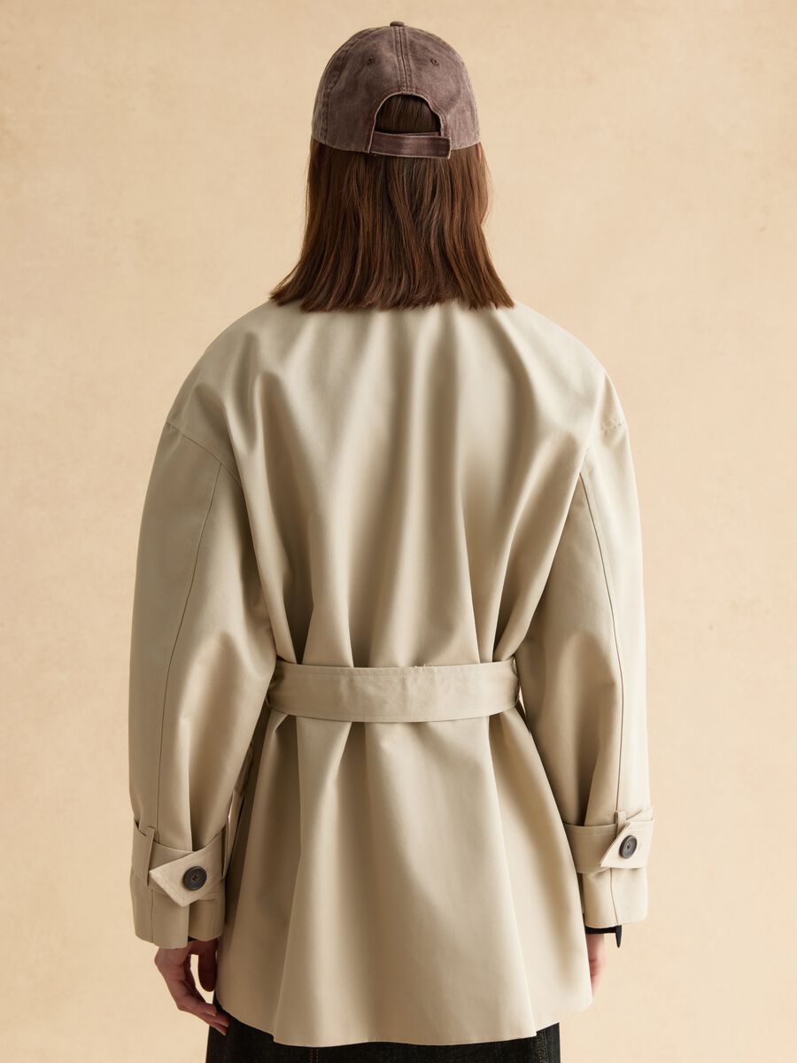 Beige cotton blend regular fit trench with belt_3