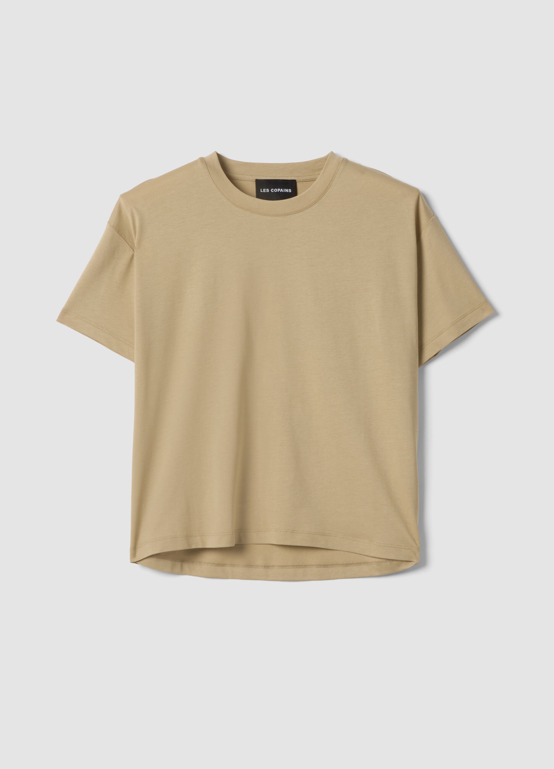Beige lyocell and cotton-blend T-shirt