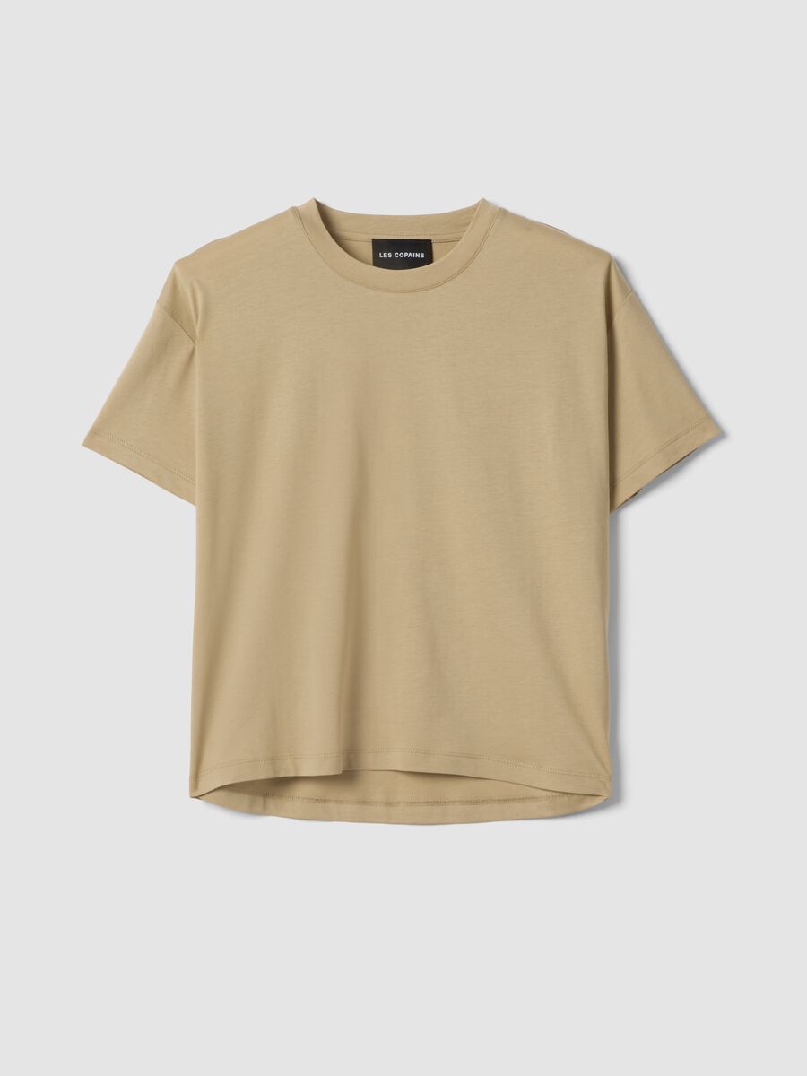 Beige lyocell and cotton-blend T-shirt_0