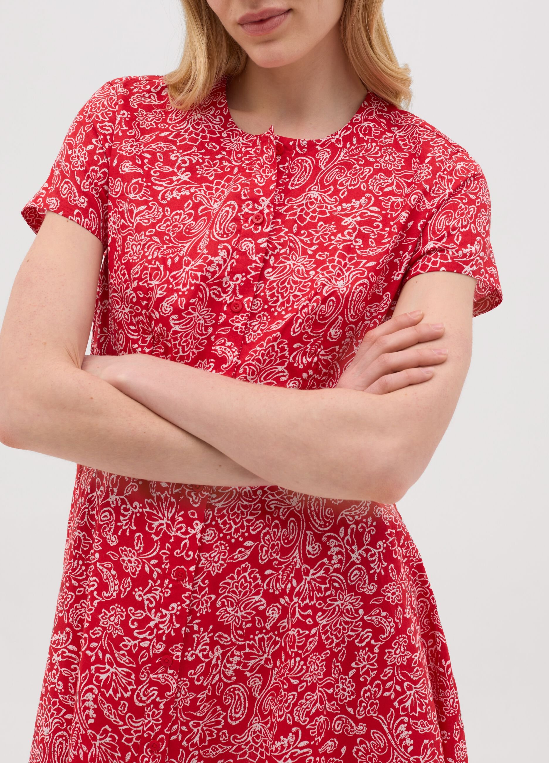 Red cotton dress with floral pattern by Ovs