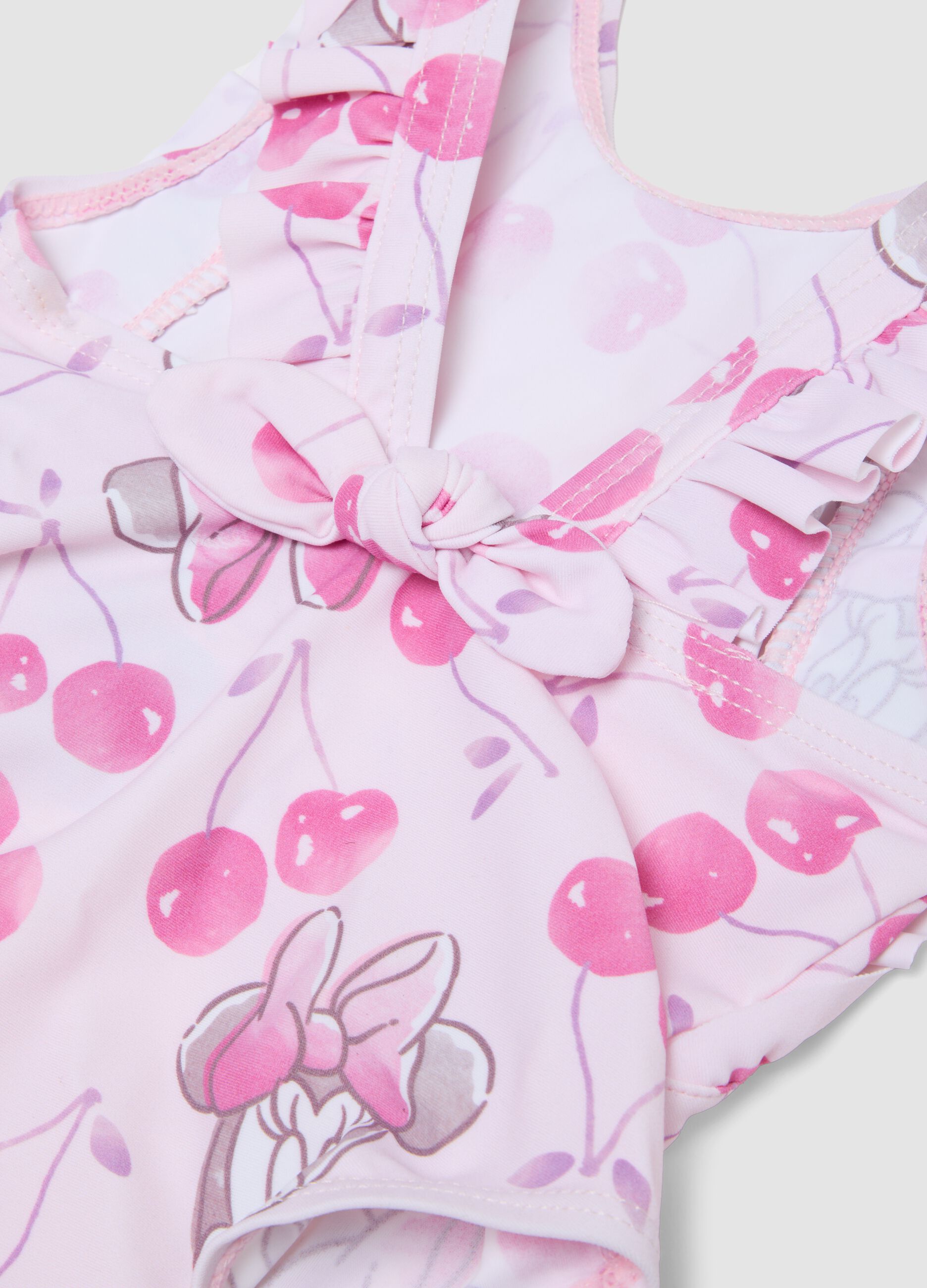 Pink Minnie print ruffle one-piece swimsuit for baby girls