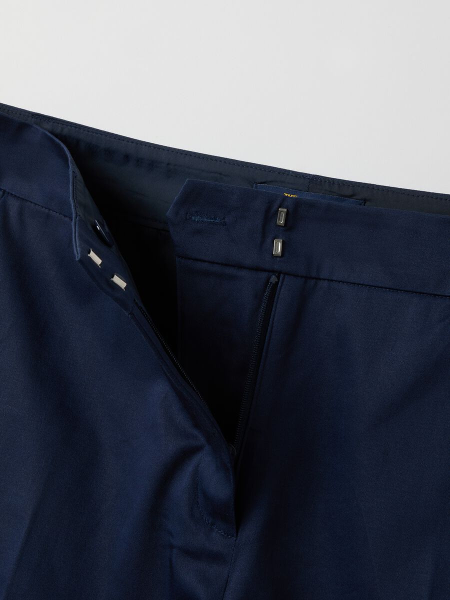 Blue Stretch Cotton Satin Trousers Regular Fit_5