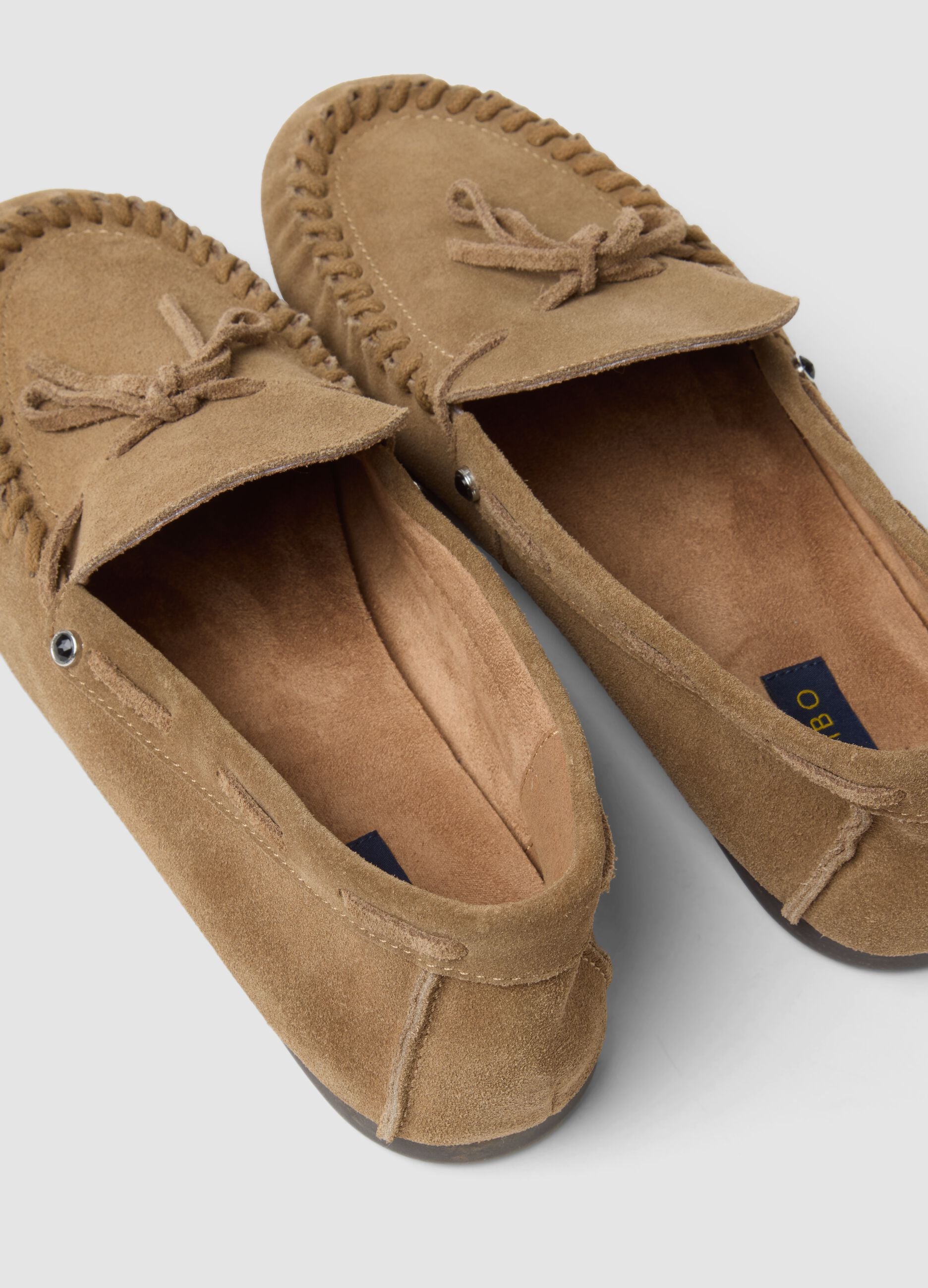 Brown genuine leather loafers with bow