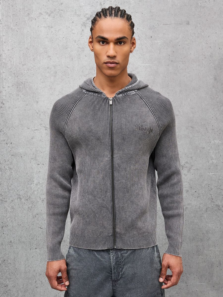 Knit Ribbed Hoodie Washed Grey_0