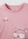 Girls&rsquo; pink organic cotton T-shirt with kitten print_2