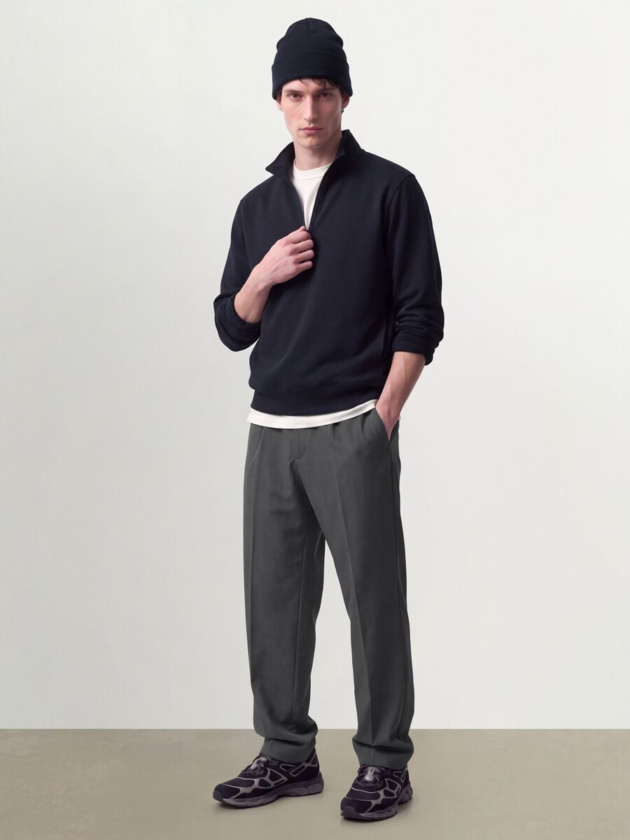 Blue cotton-blend half-zip crew-neck sweatshirt_1