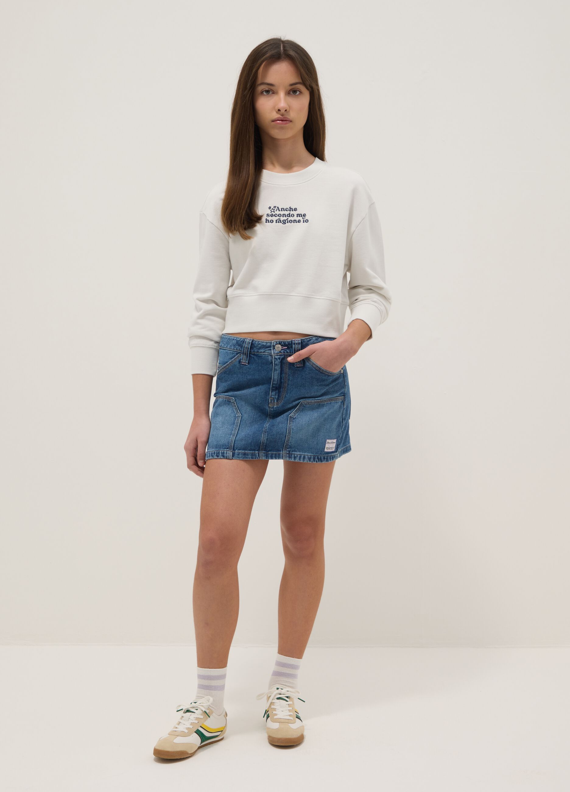 Girls' regular fit blue denim pure cotton miniskirt