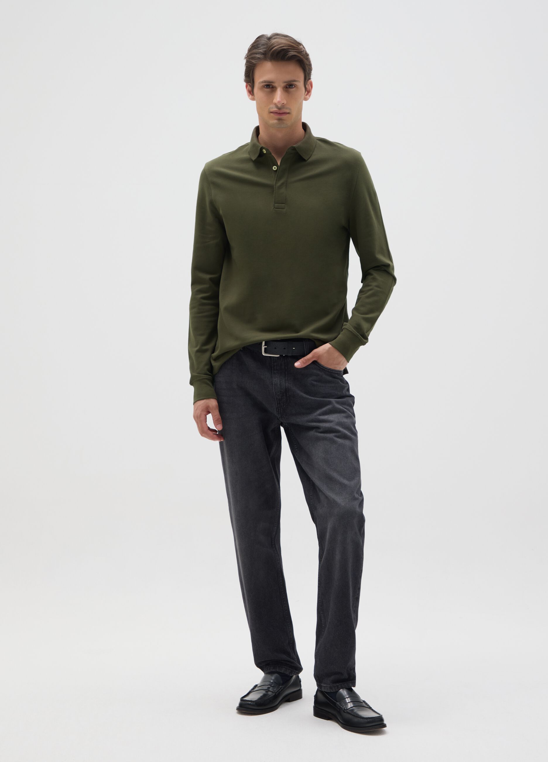 Green regular fit stretch cotton polo