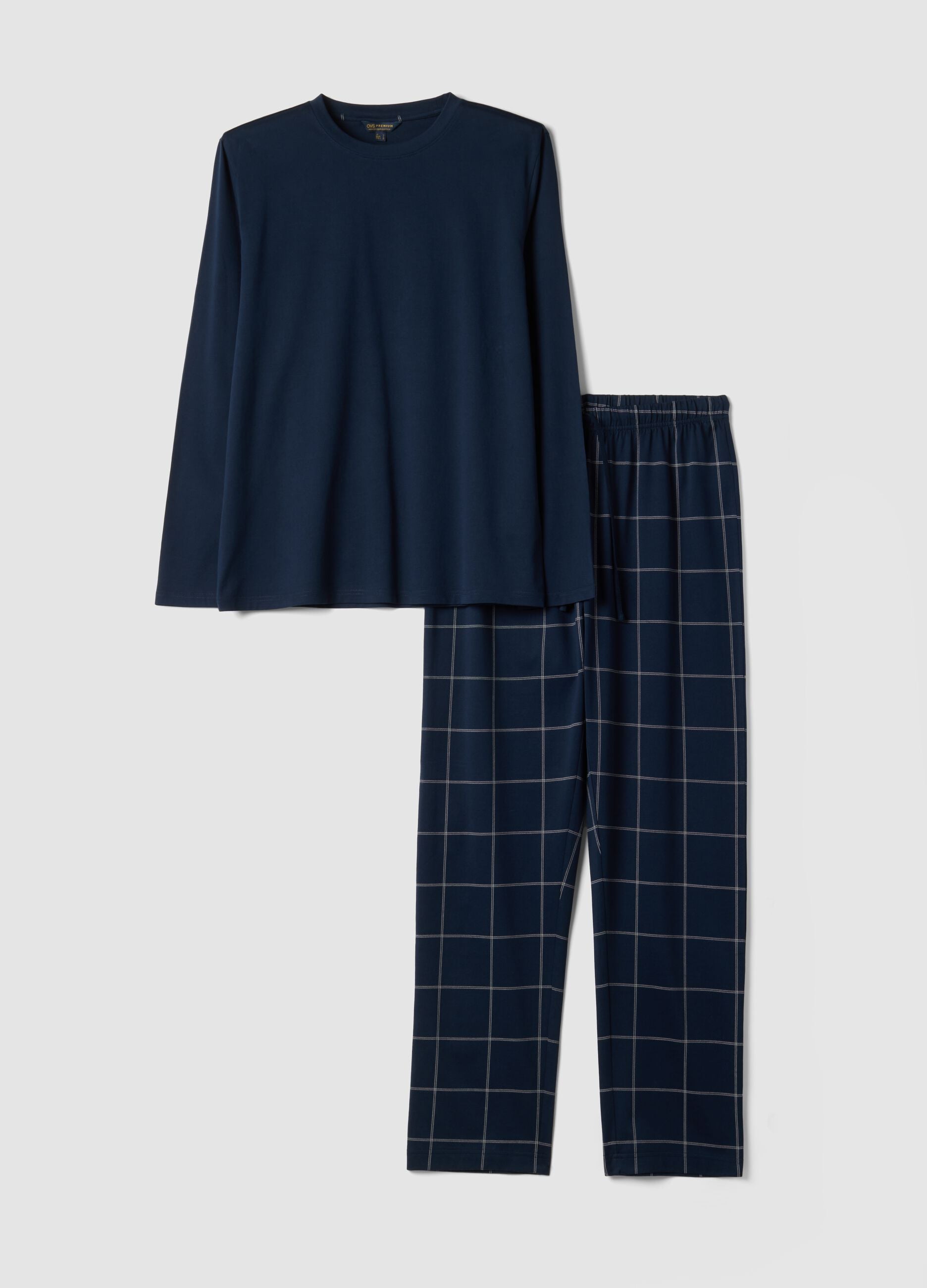 Pigiama blu notte in puro cotone organico con girocollo