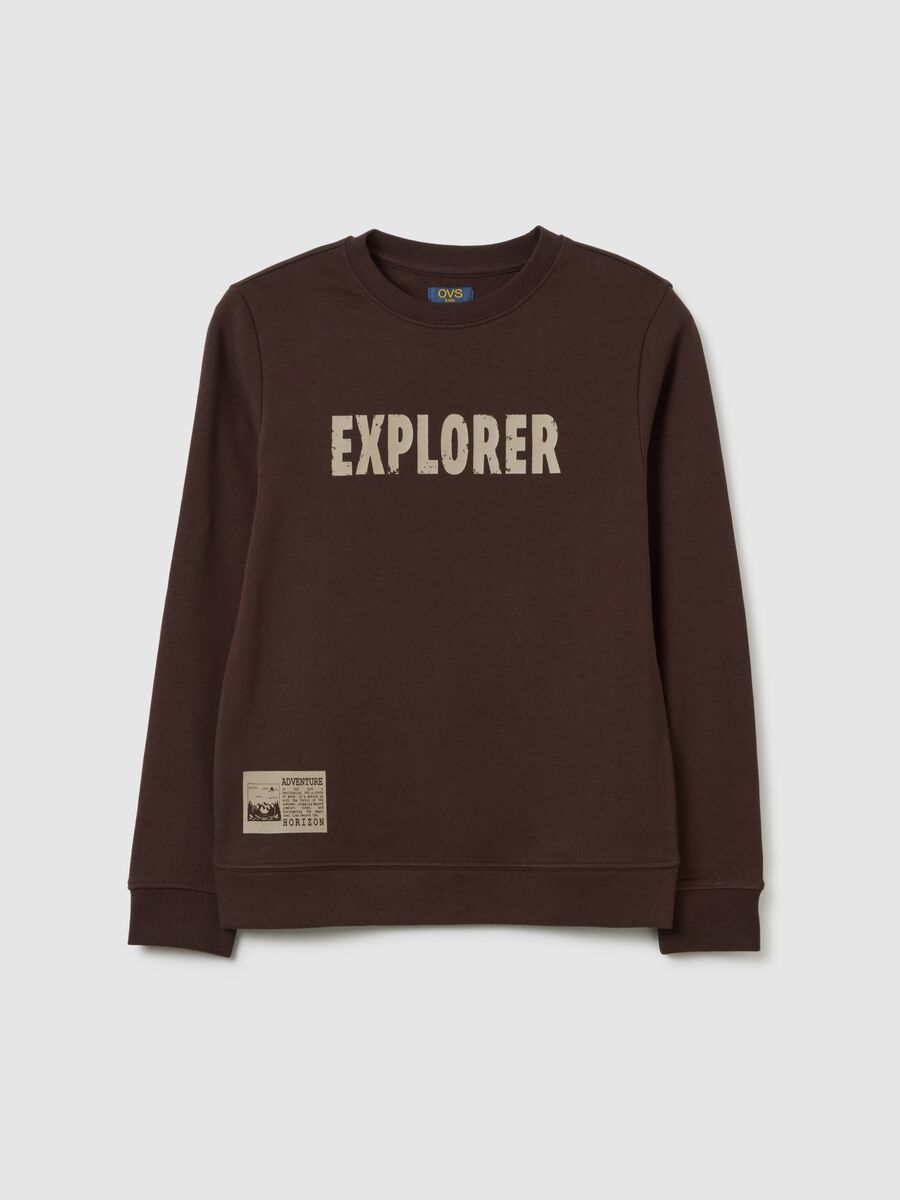 Felpa da ragazzo in puro cotone marrone regular fit_0