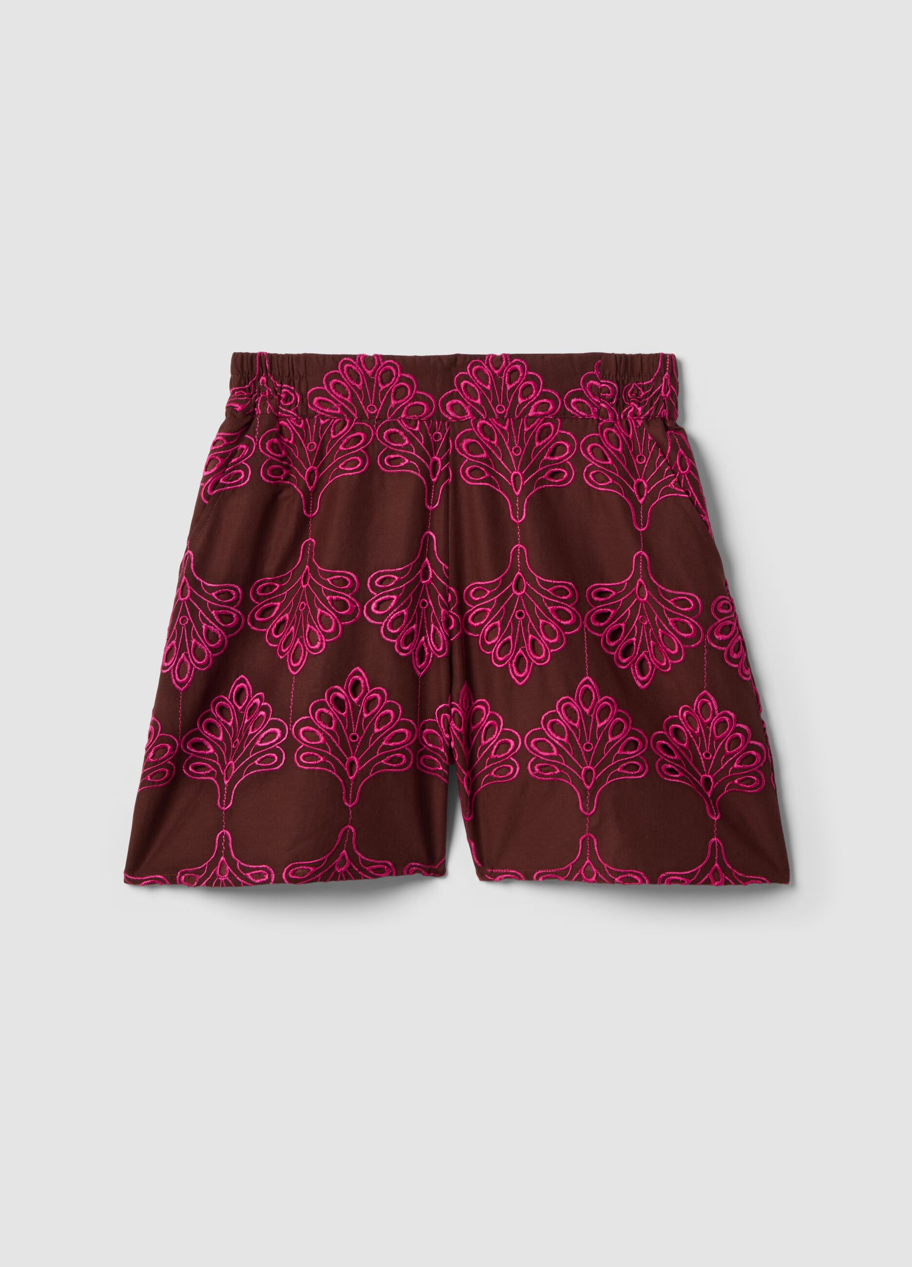 Multicolour pure cotton shorts with openwork embroidery, regular fit