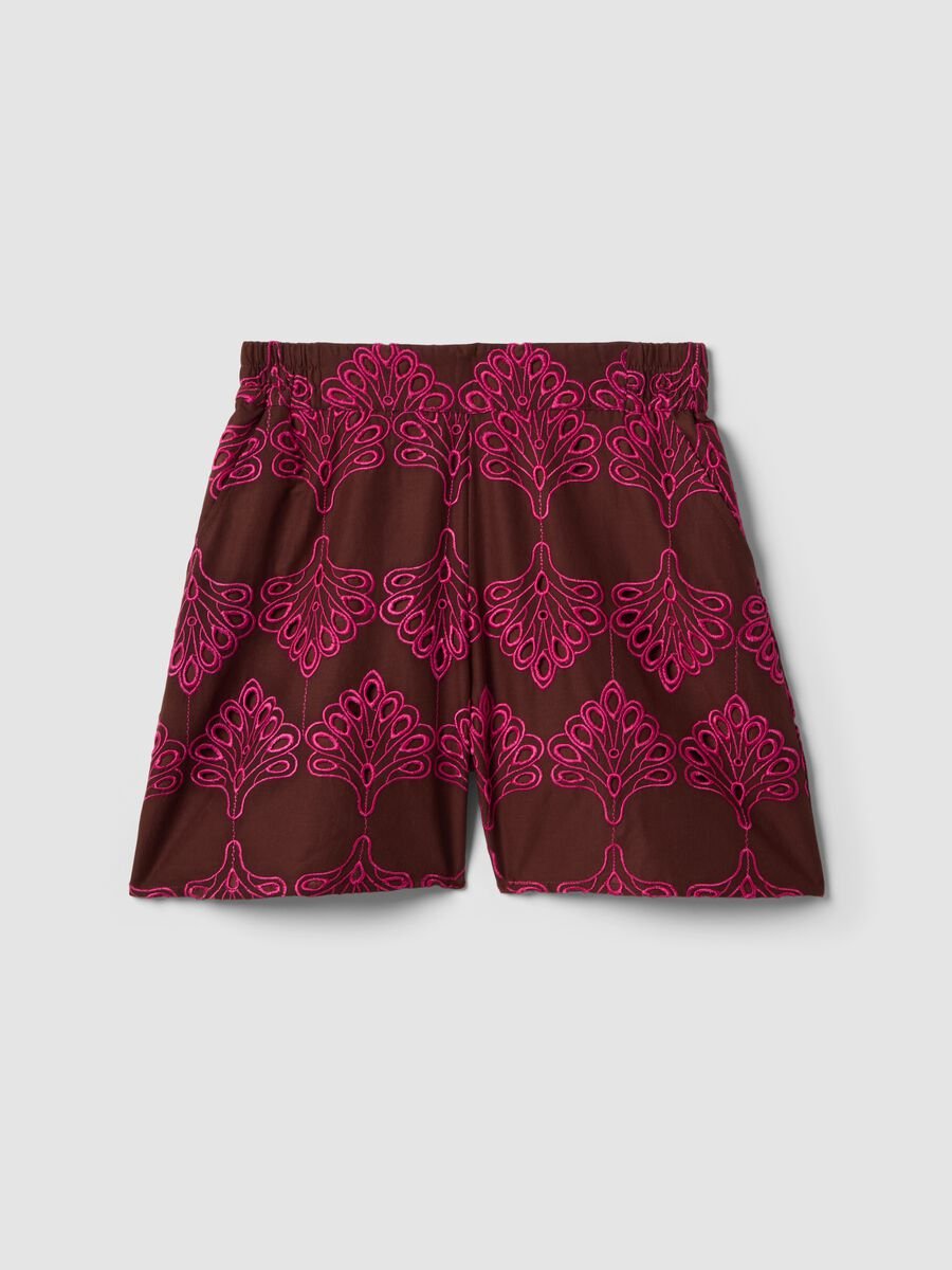 Shorts multicolor in puro cotone con ricami traforati regular fit_4