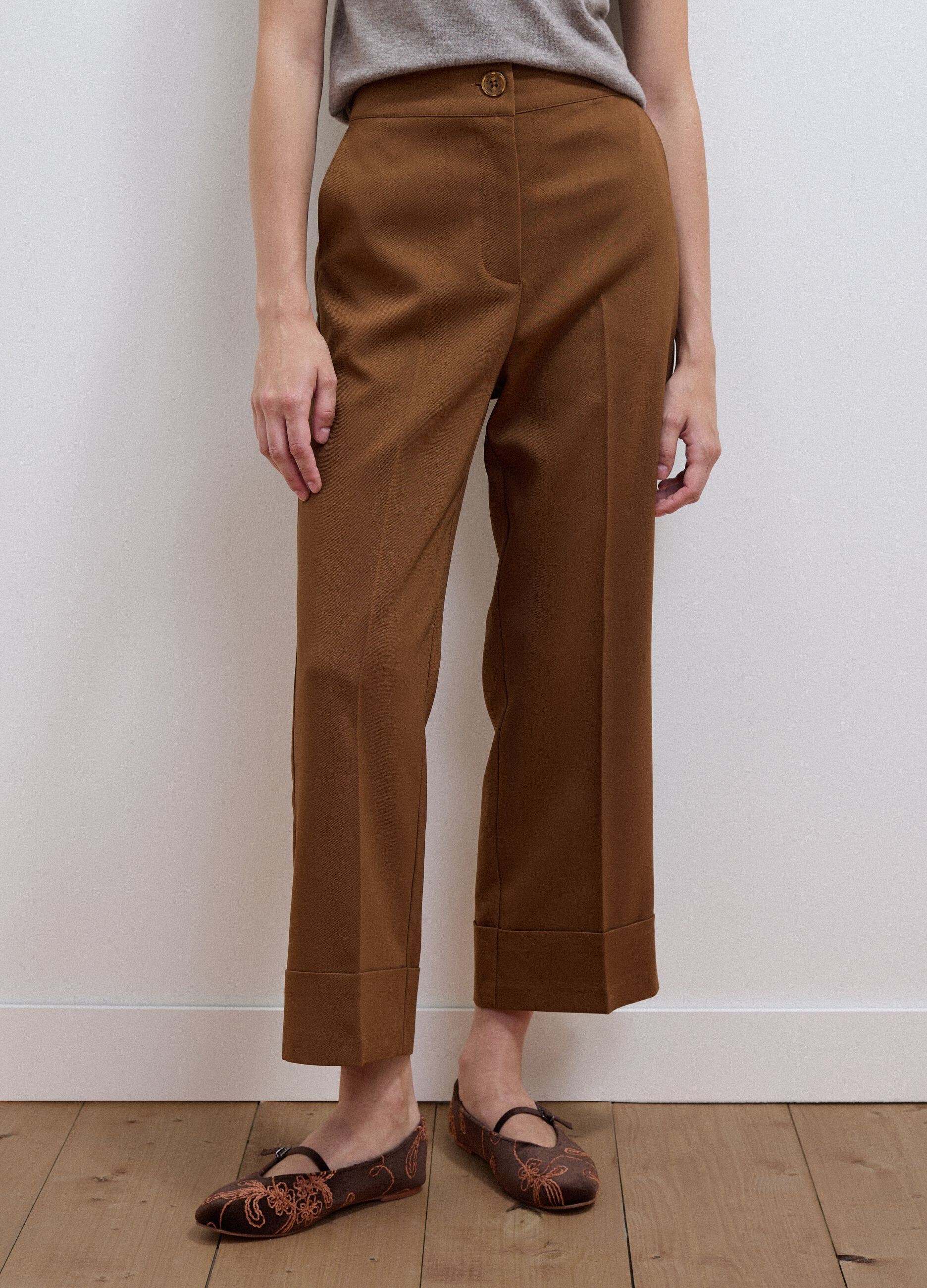 Brown stretch viscose formal trousers, straight fit