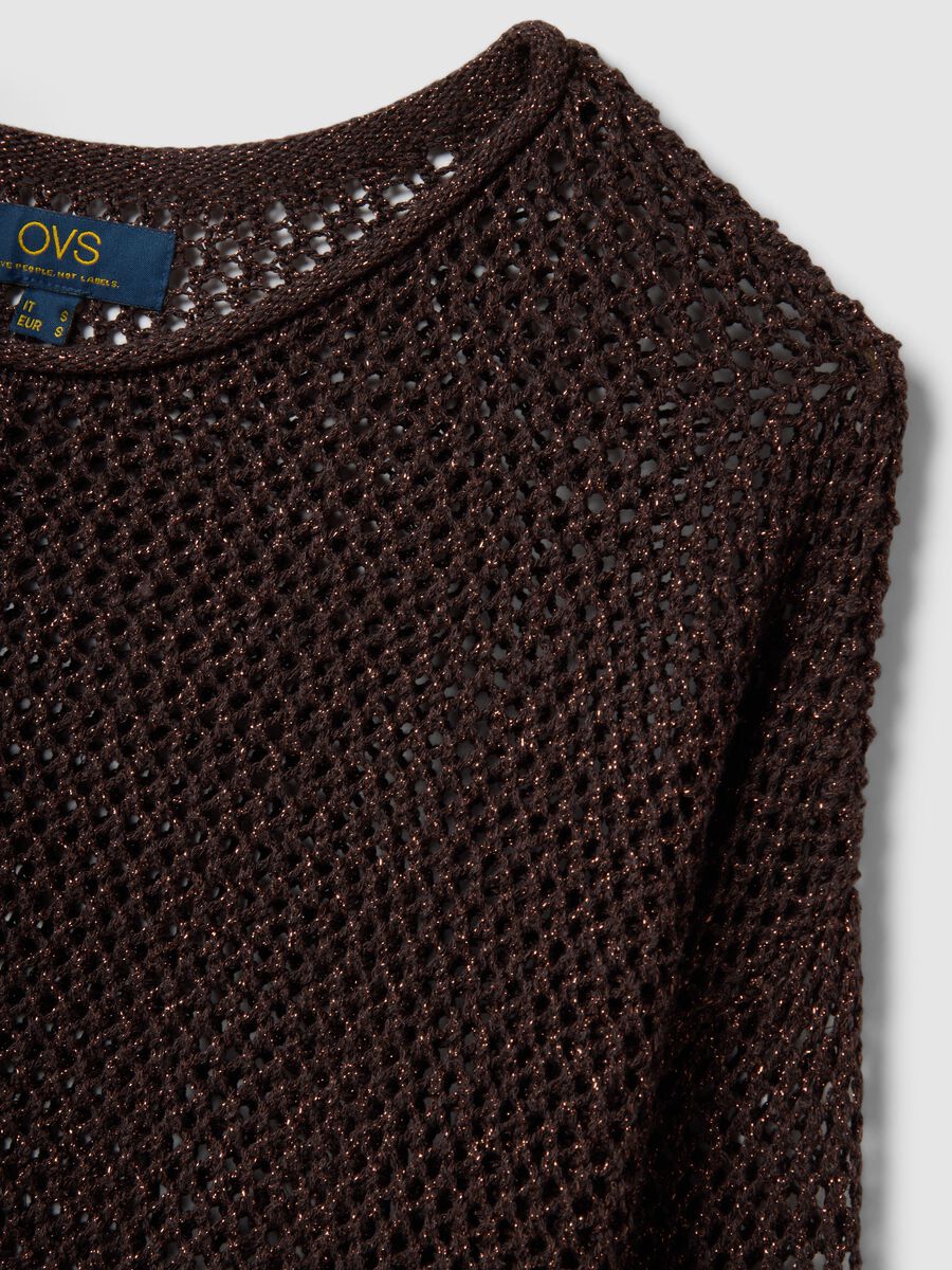 Brown regular fit viscose blend sweater with knit design_5