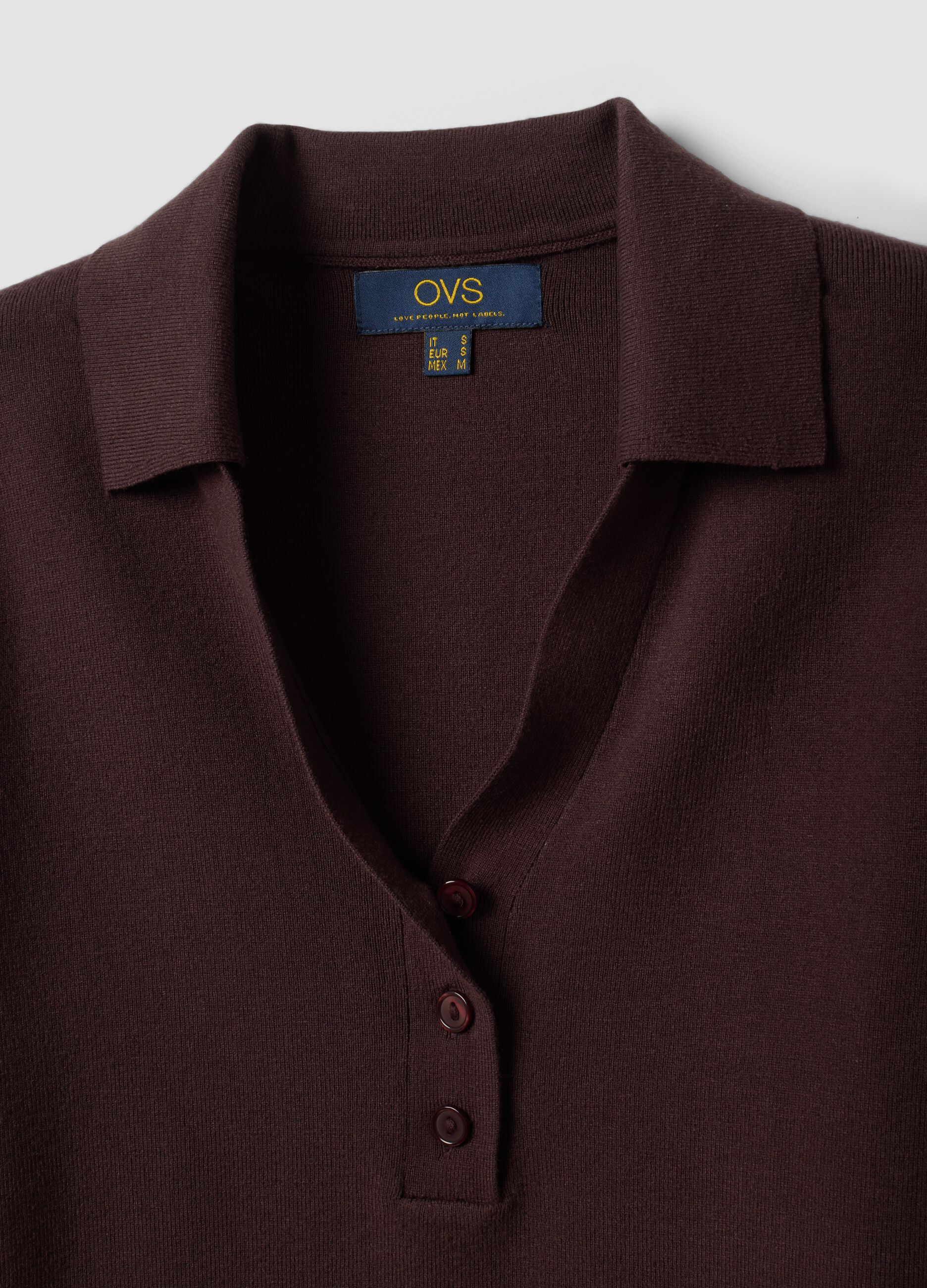 Brown viscose-blend polo jumper, regular fit
