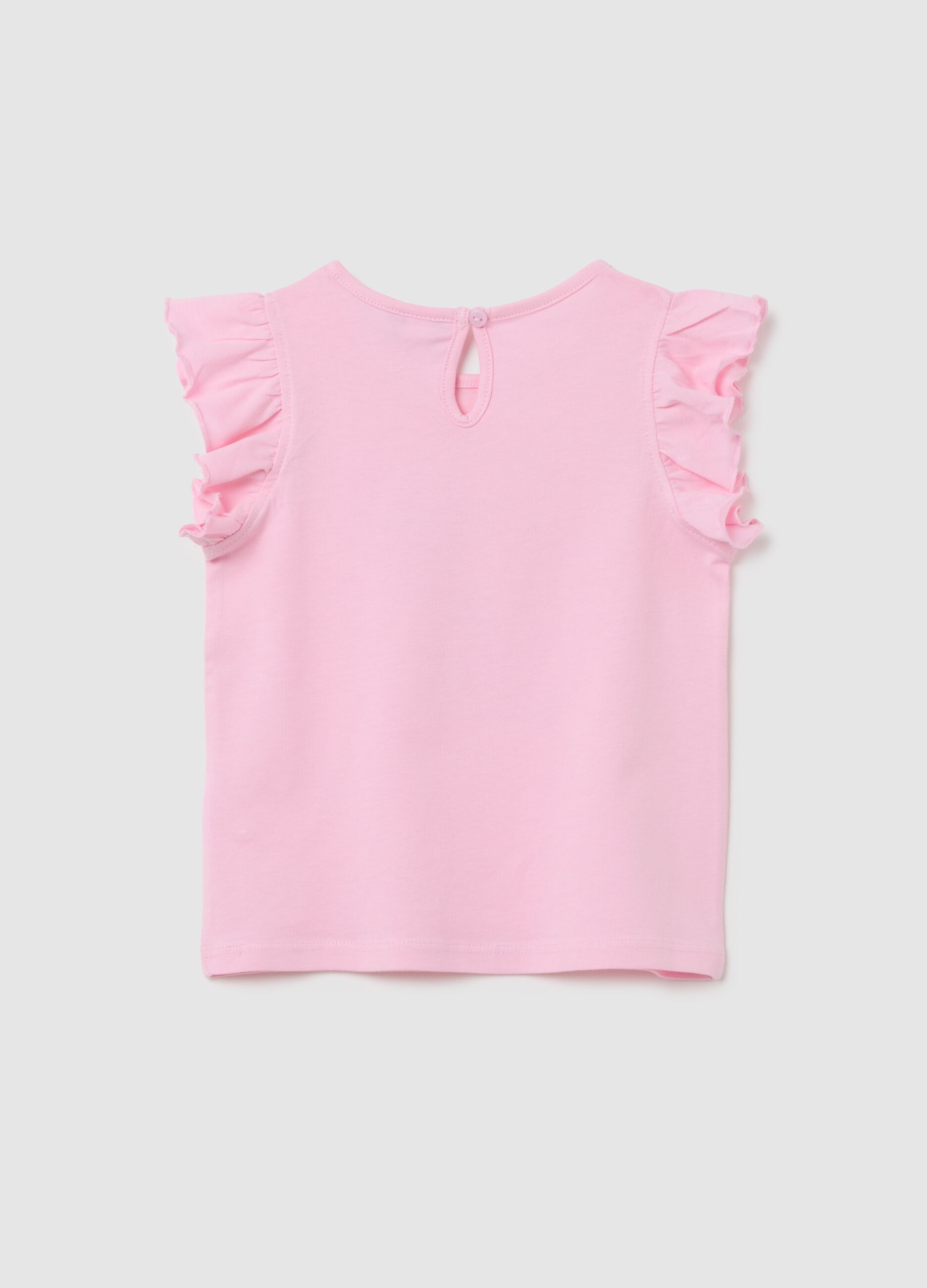 Baby girl pink pure cotton regular fit t-shirt with ruffles