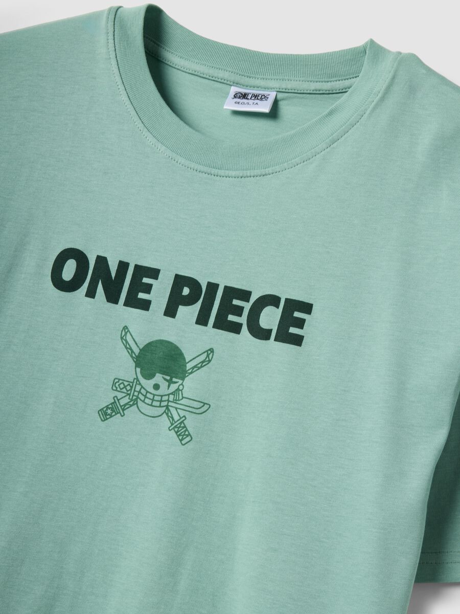 T-shirt verde con scritta One Piece in puro cotone relaxed fit_5