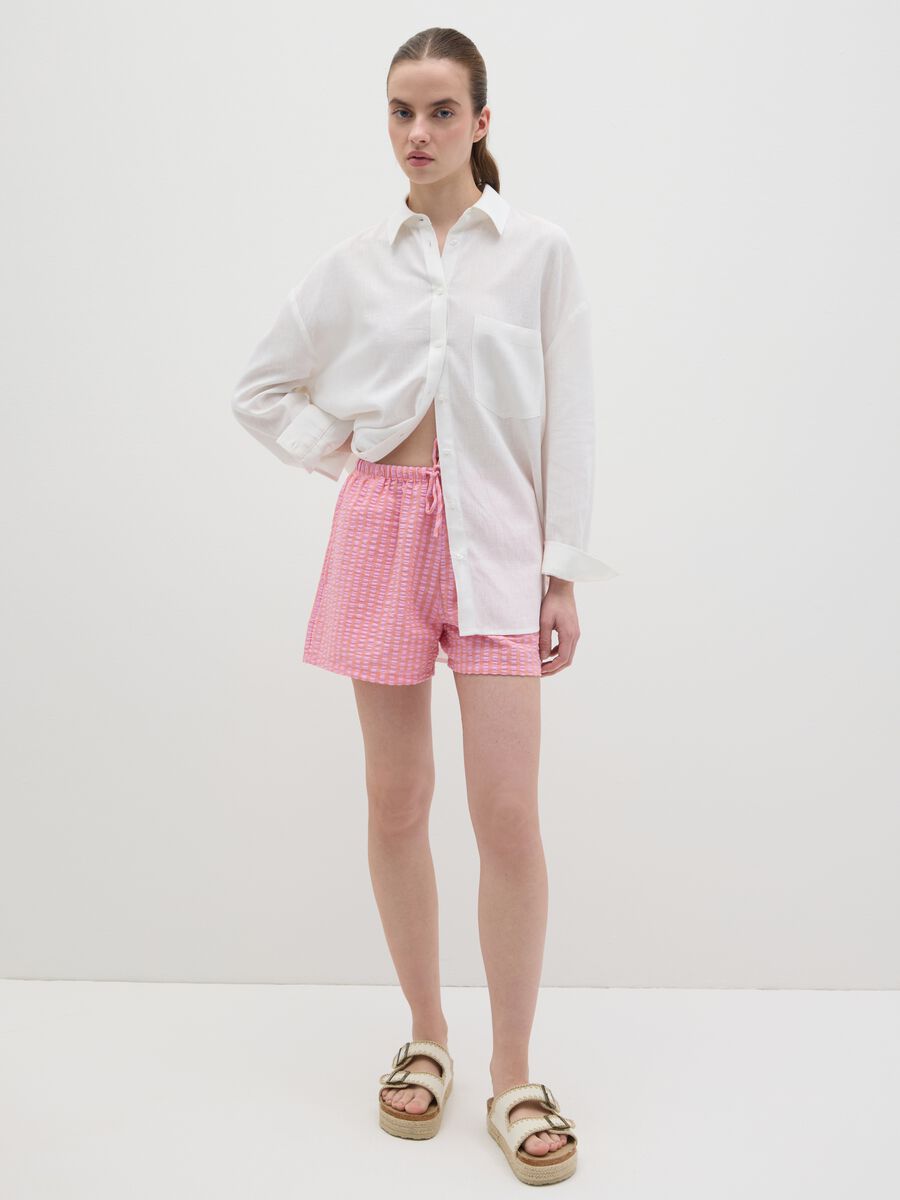 Women's white viscose and linen blend shirt regular fit_1