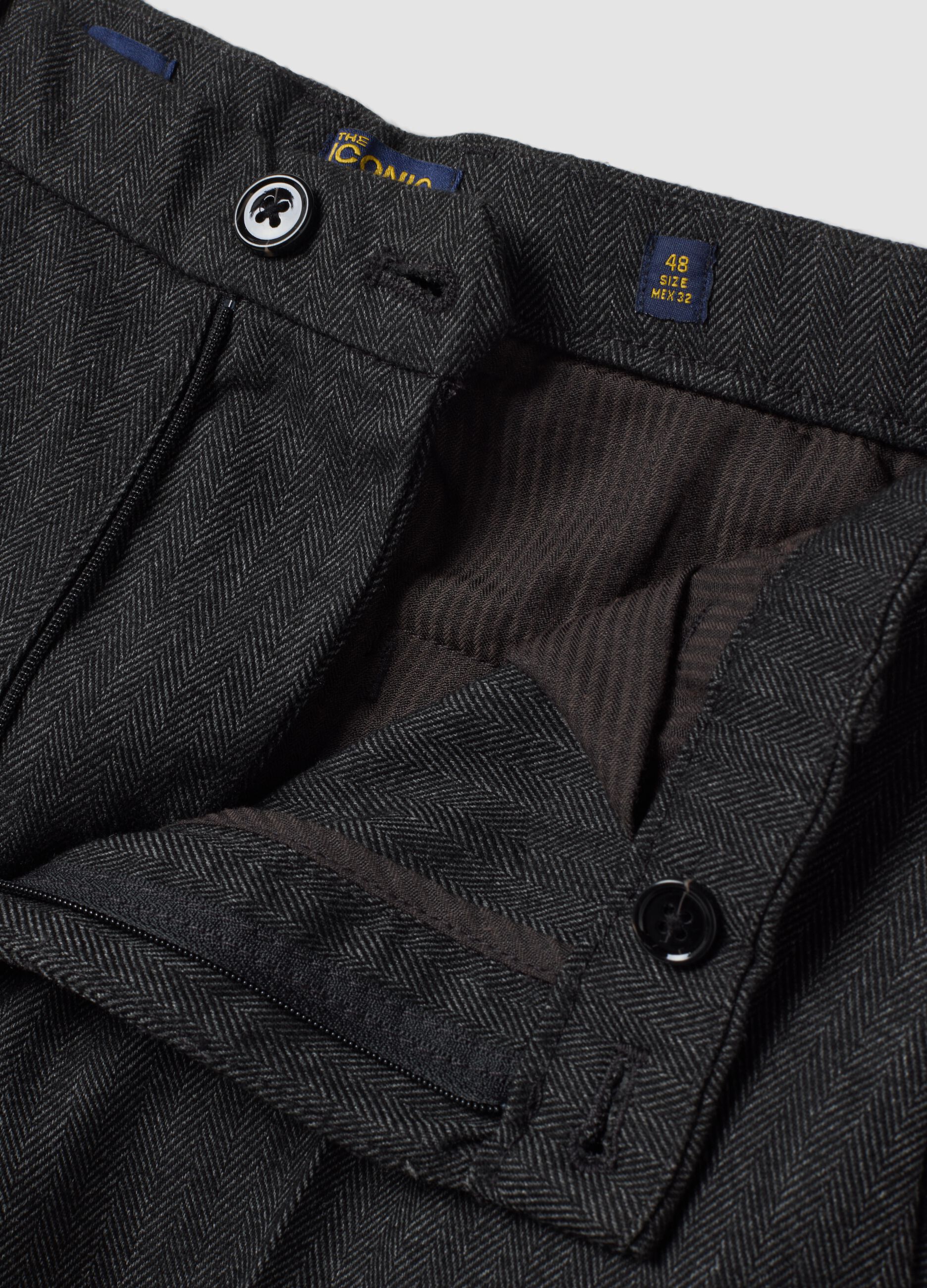 Grey and black slim-fit stretch viscose chino trousers