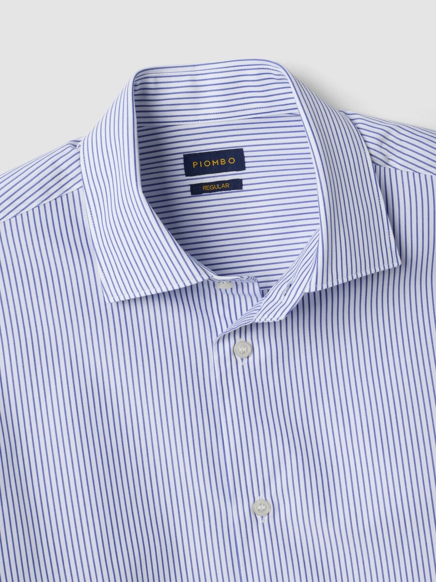 Camicia azzurra a righe in puro cotone regular fit_1