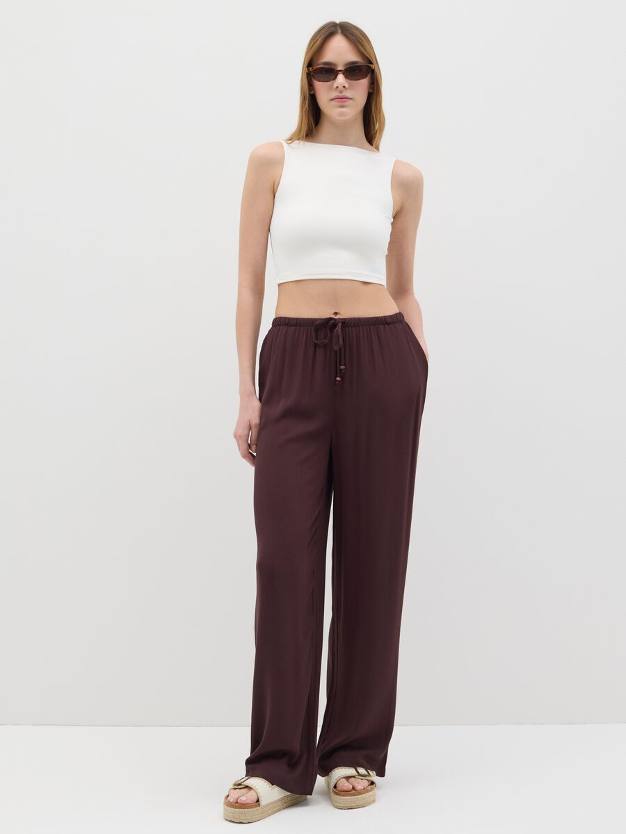 Women's brown relaxed-fit trousers in 100% viscose_0