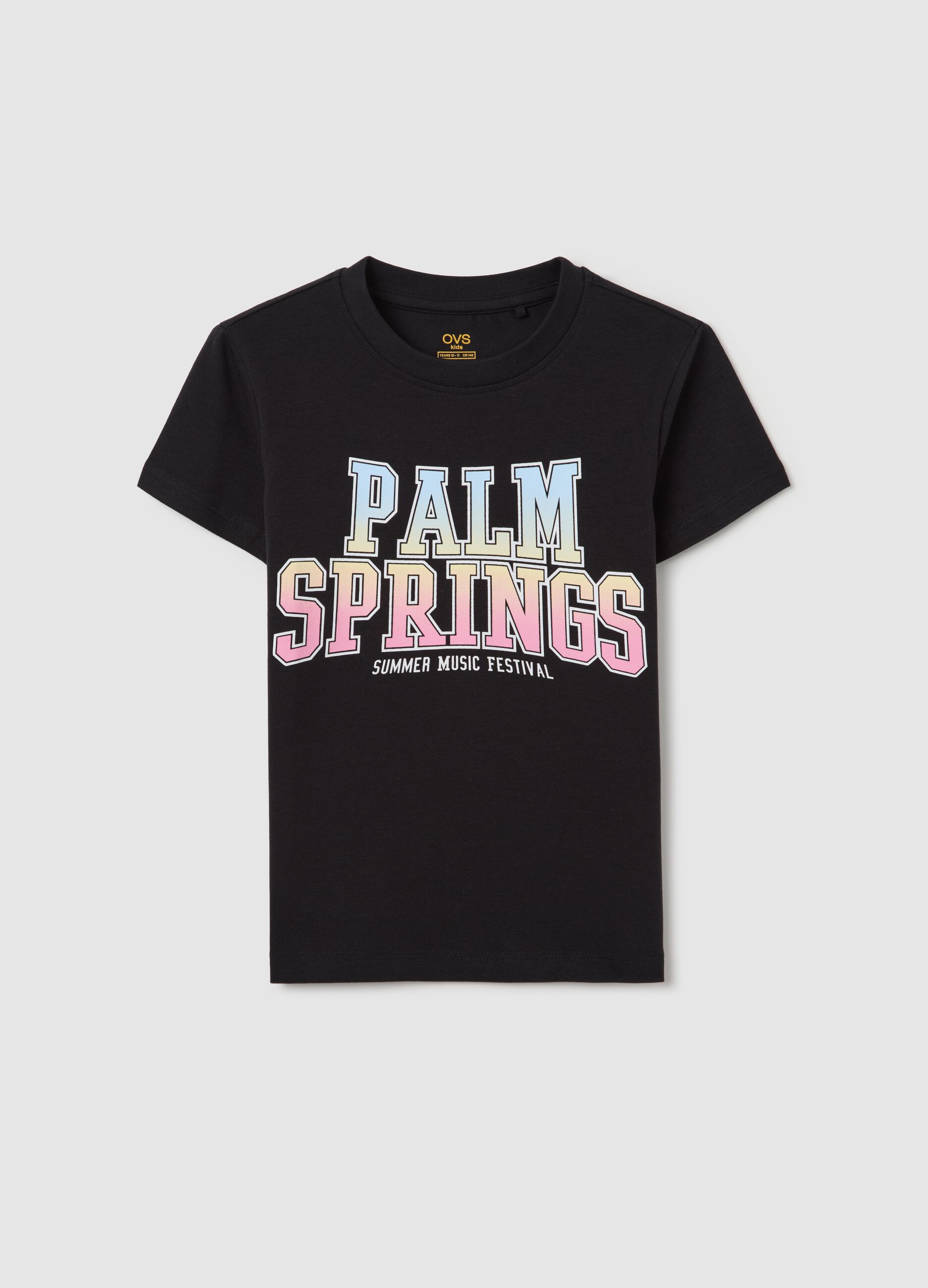 Black stretch cotton T-shirt with print