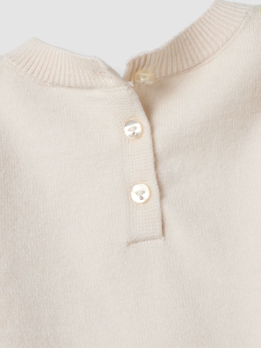 Maglia beige in misto viscosa con girocollo lavorato_3