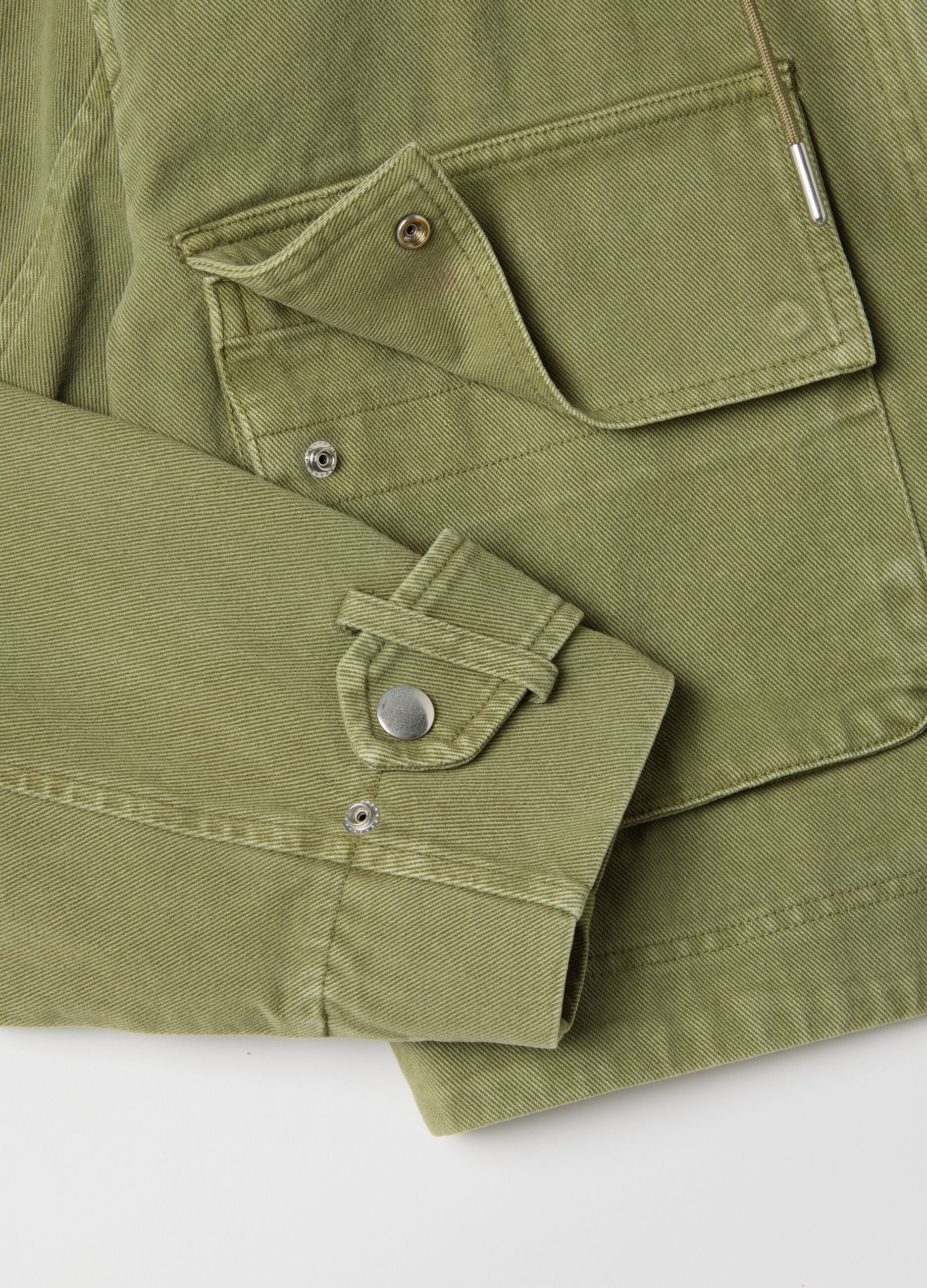 Green shacket in cotton with hood