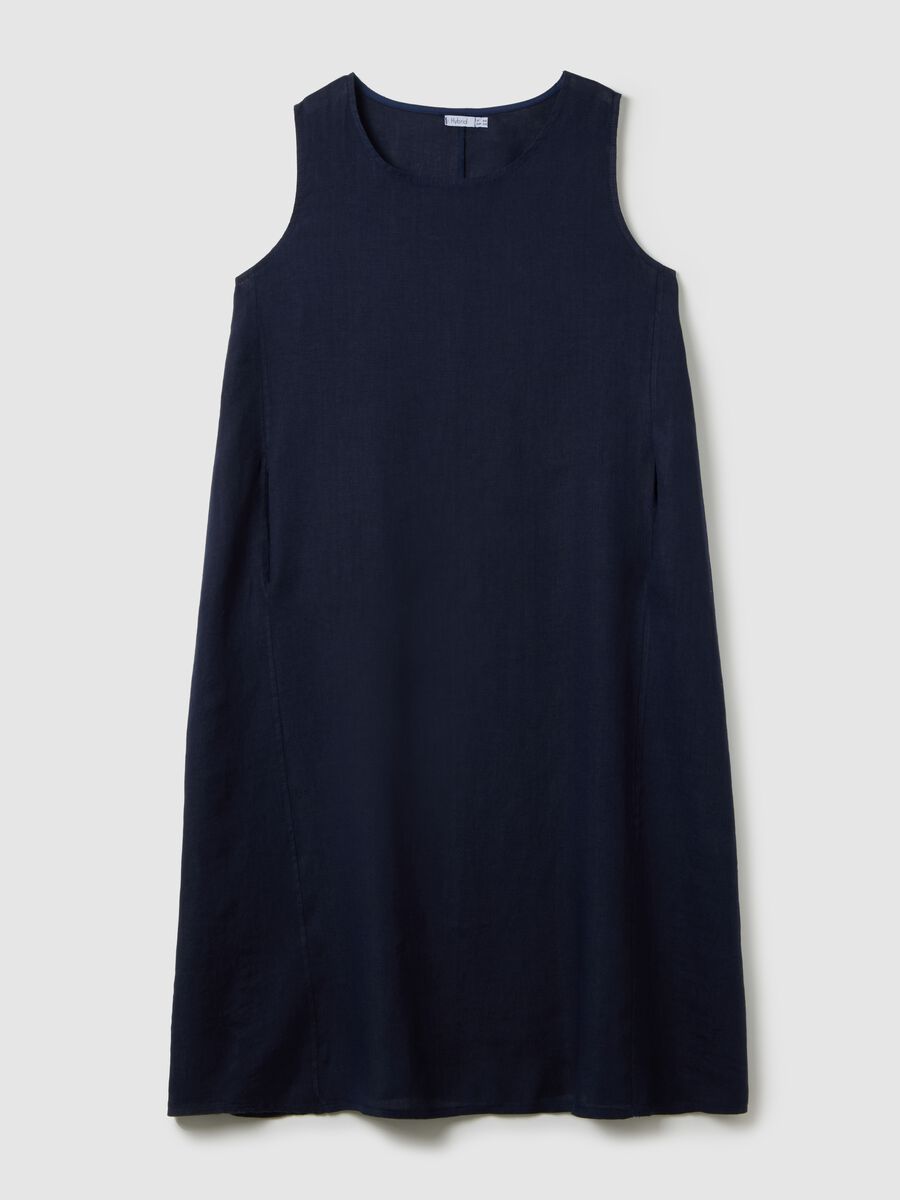 Women's Pure Blue Linen Dress Regular Fit_0