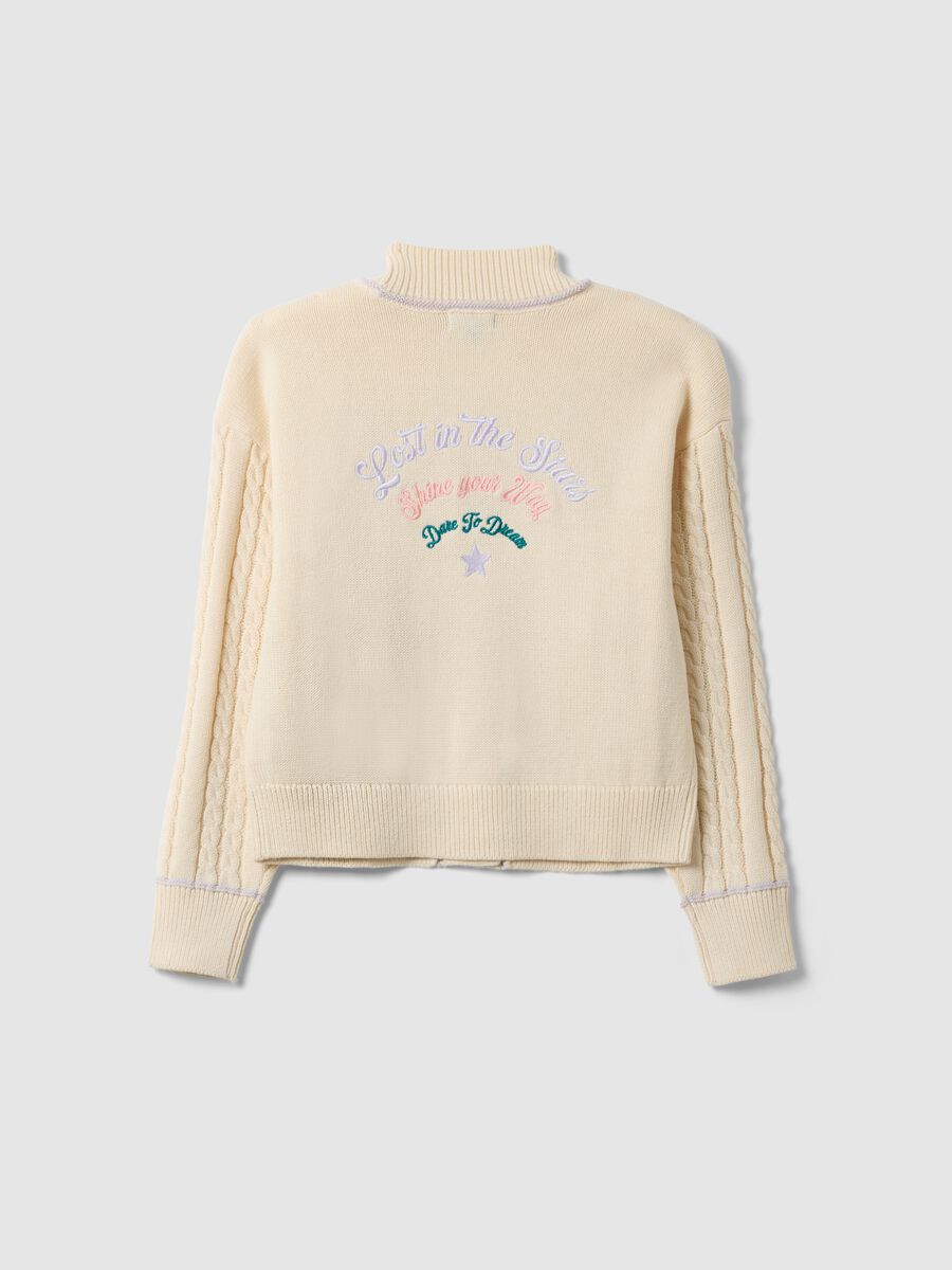 Beige cotton blend woven cardigan for girls with oversized fit_1