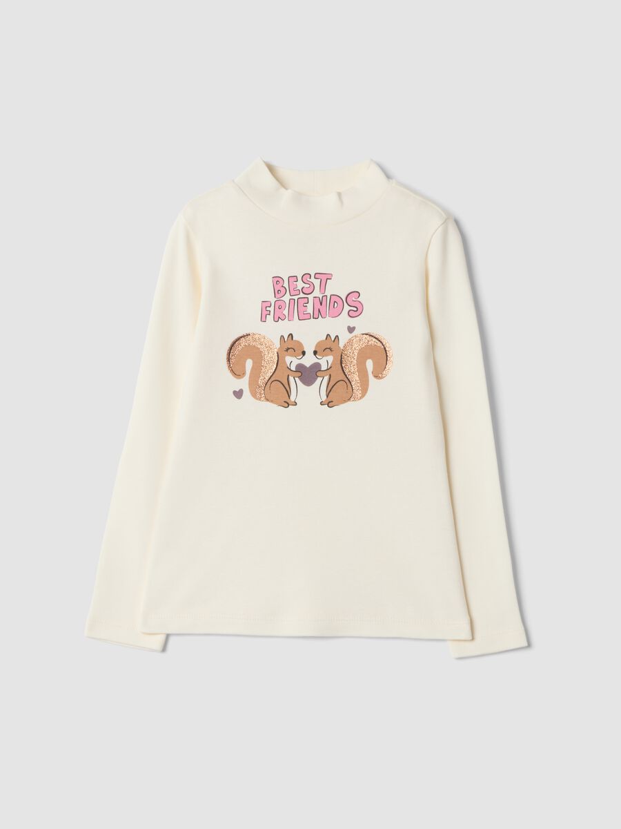 T-shirt bianca in puro cotone organico con collo rialzato_0
