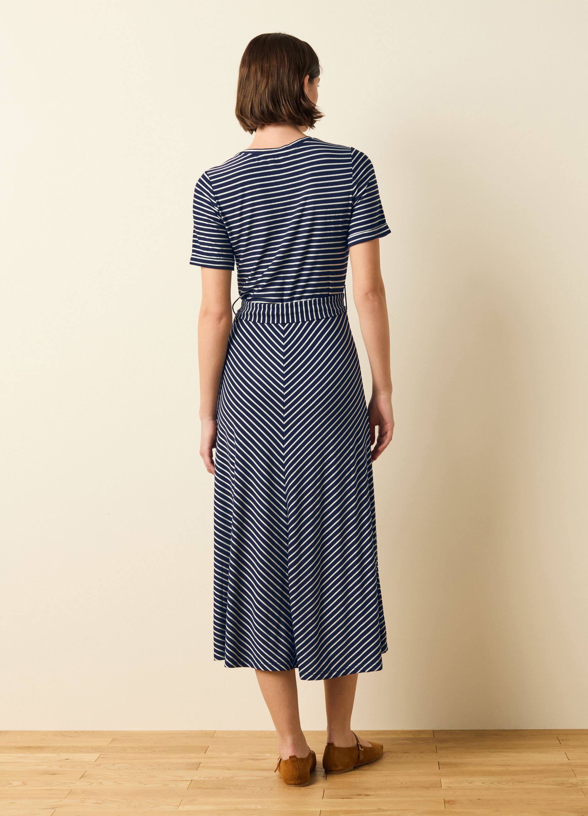 Striped dress in lurex with belt