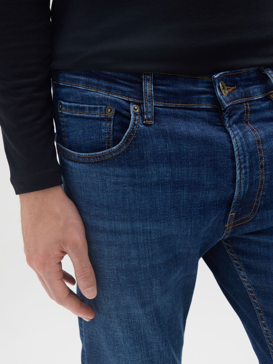 Jeans in denim blu in cotone elasticizzato slim fit_3