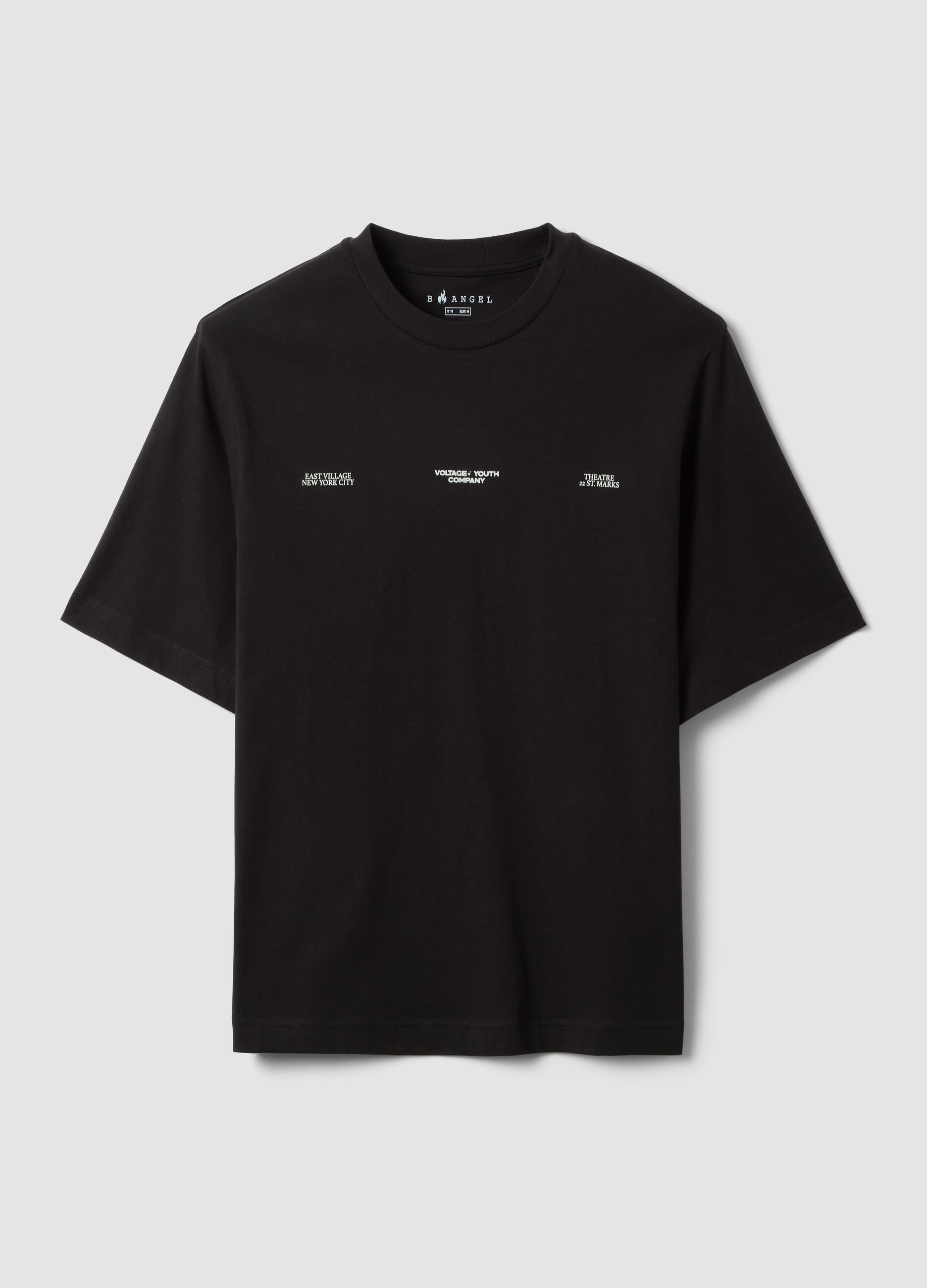 T-shirt nera in puro cotone con stampa frontale