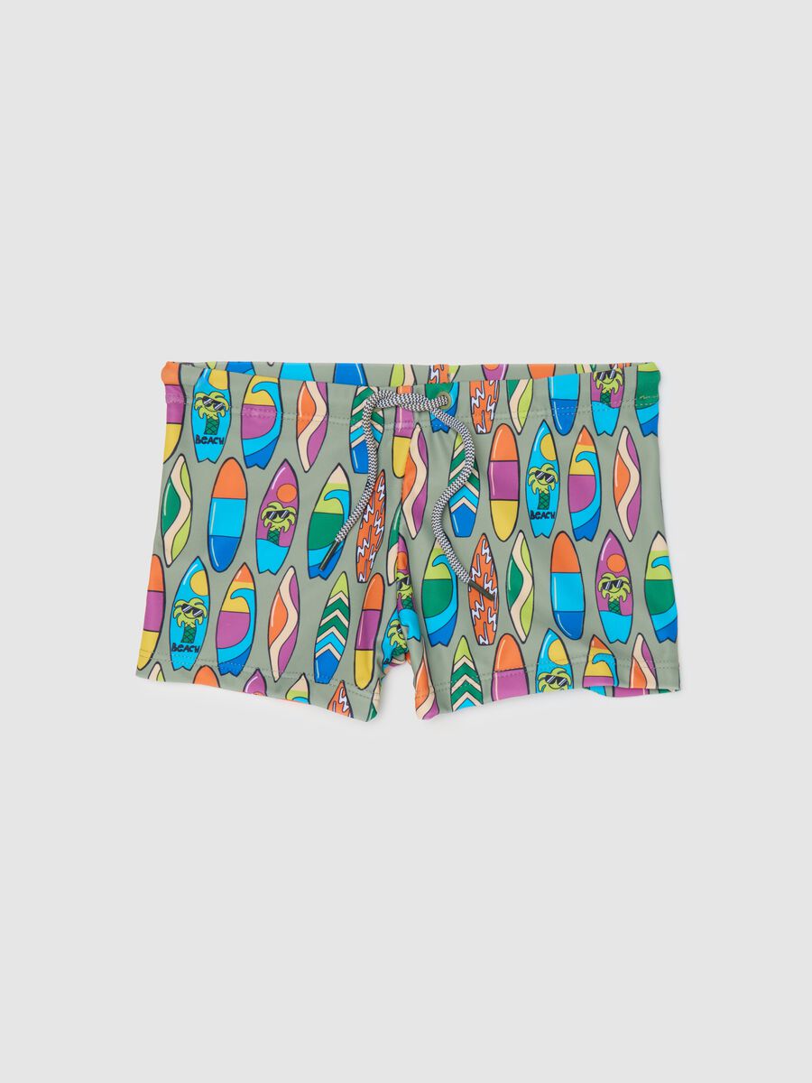 Boys’ swim briefs in multicoloured stretch fabric with print_0