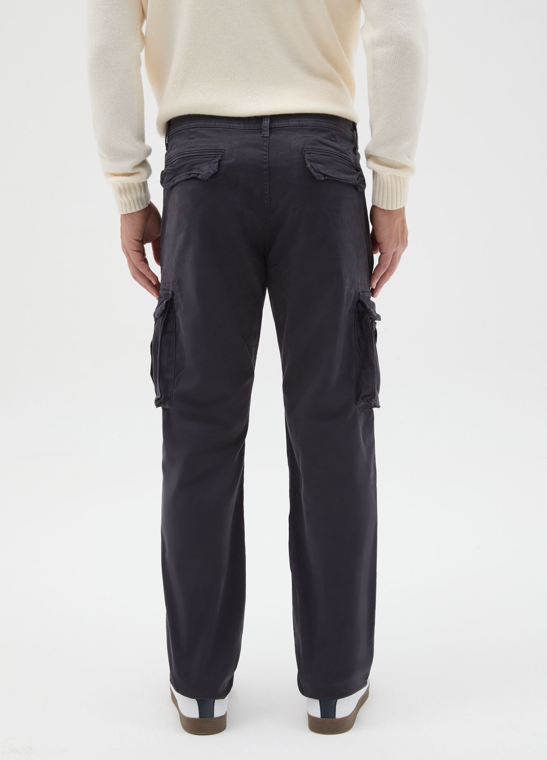 Blue stretch cotton slim fit cargo trousers