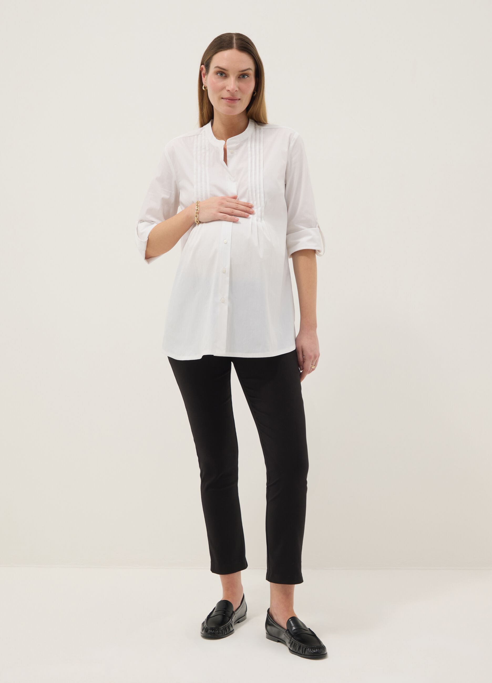 White Regular Fit Maternity Shirt in Stretch Cotton Blend