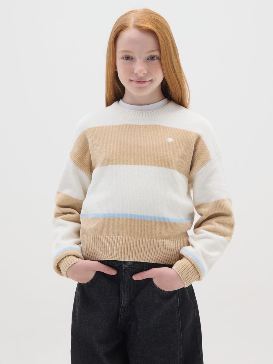 Maglione girocollo a righe multicolor da ragazza regular fit_0