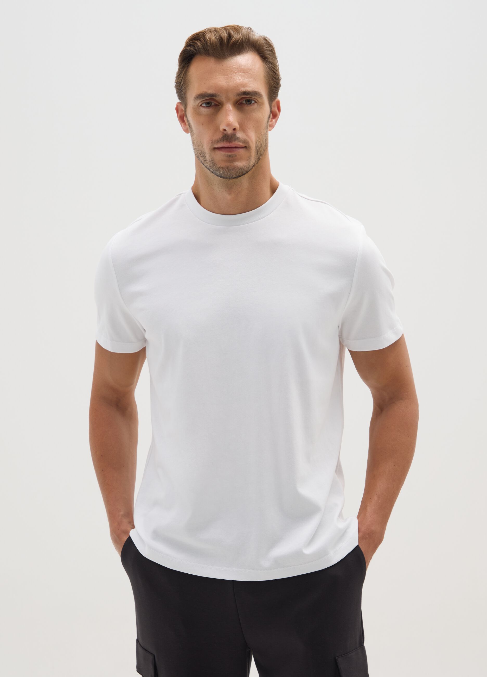 White cotton blend T-shirt regular fit