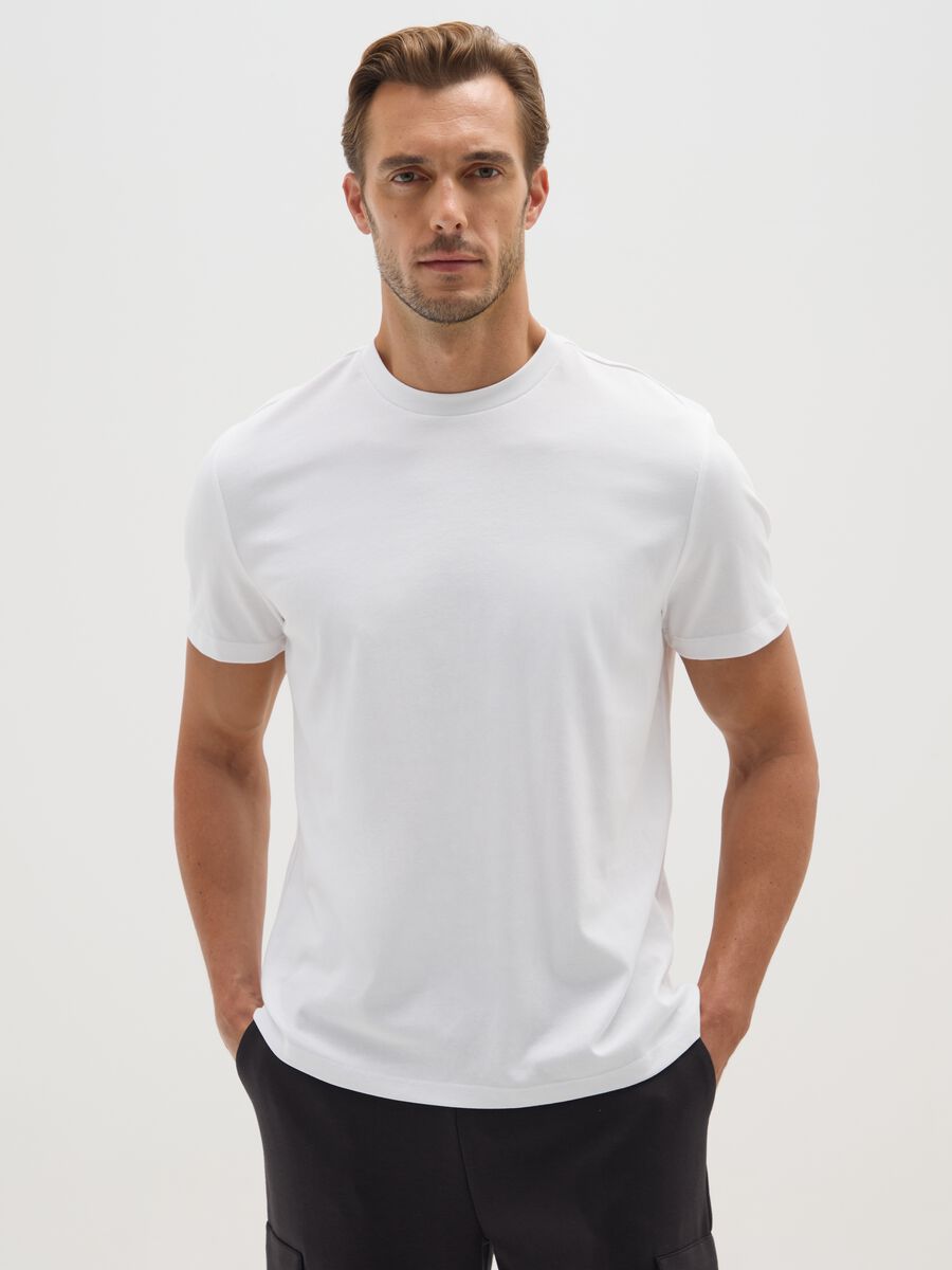White cotton blend T-shirt regular fit_0
