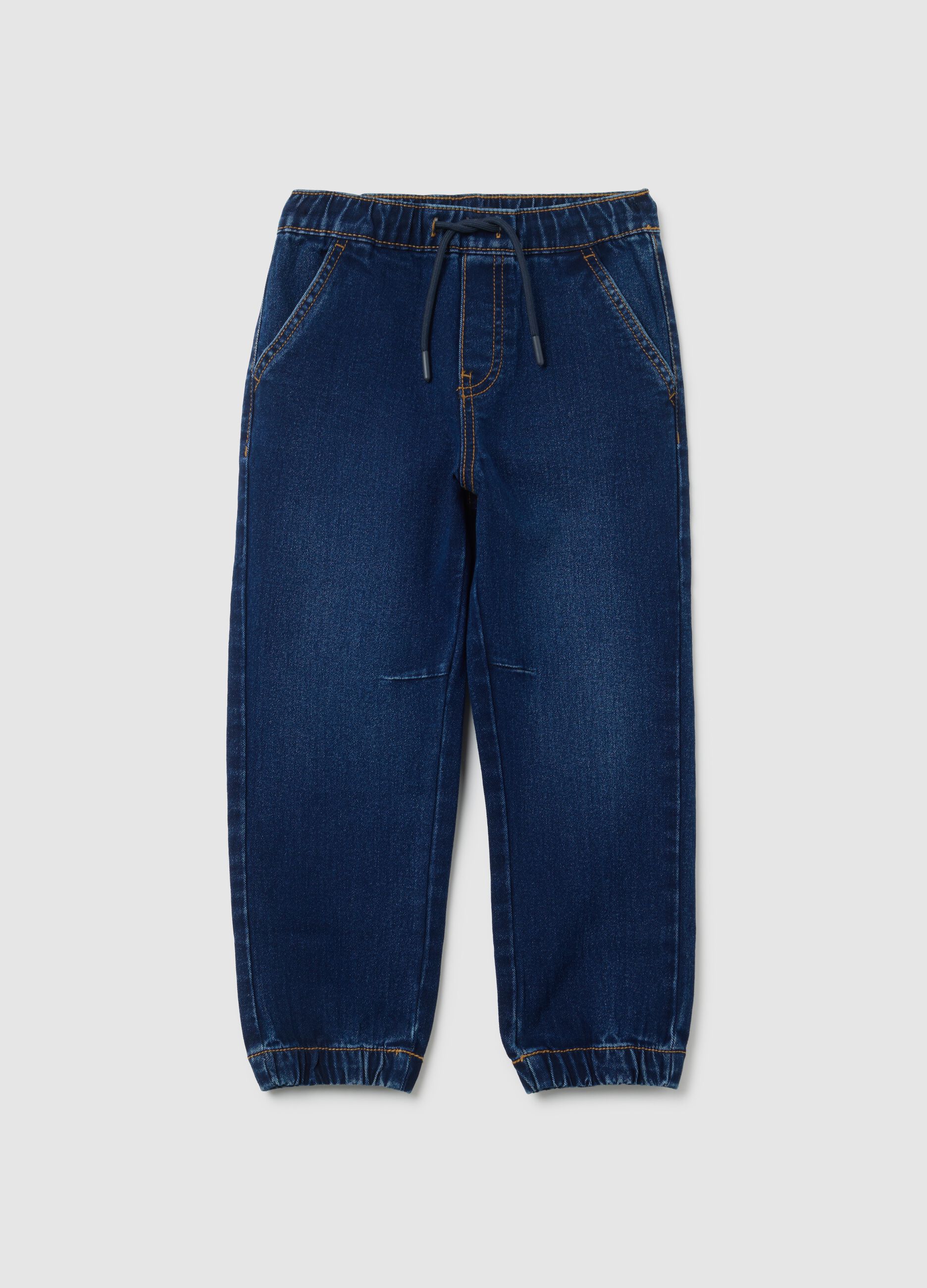 Relaxed fit blue cotton blend jog denim for children