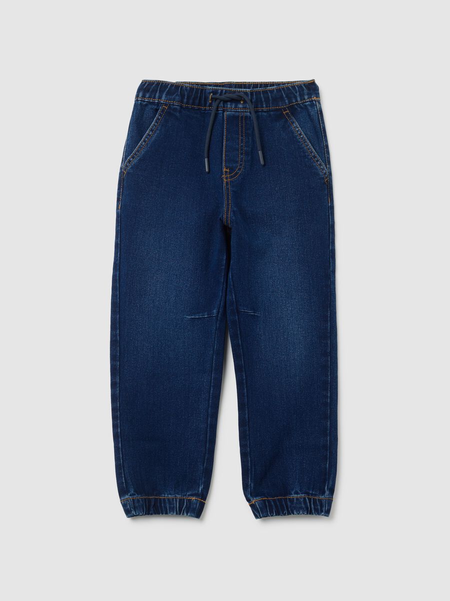 Relaxed fit blue cotton blend jog denim for children_0