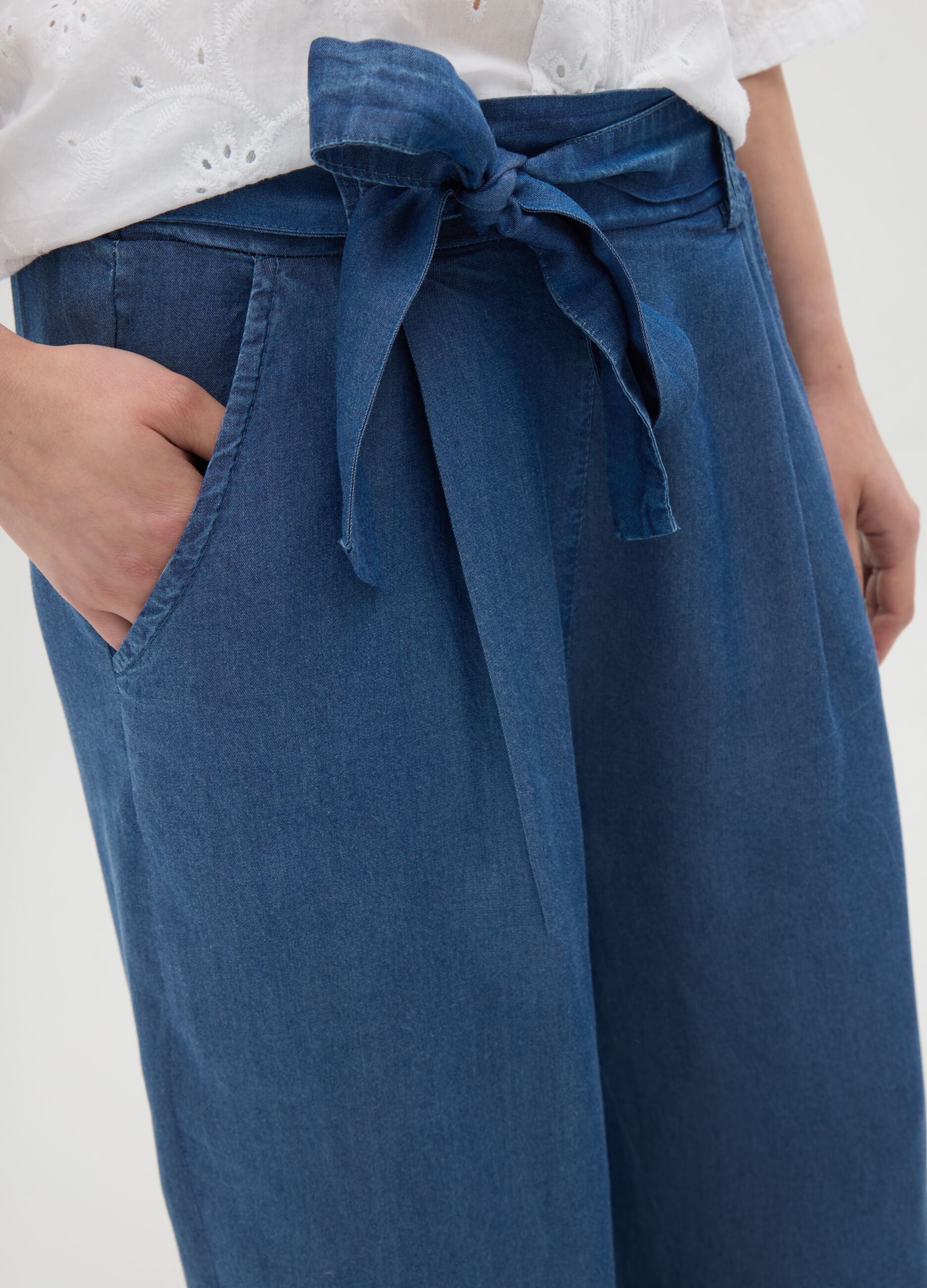 Women's blue regular fit pure Lyocell trousers