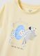 Girls&rsquo; yellow pure organic cotton T-shirt with print and glitter_2