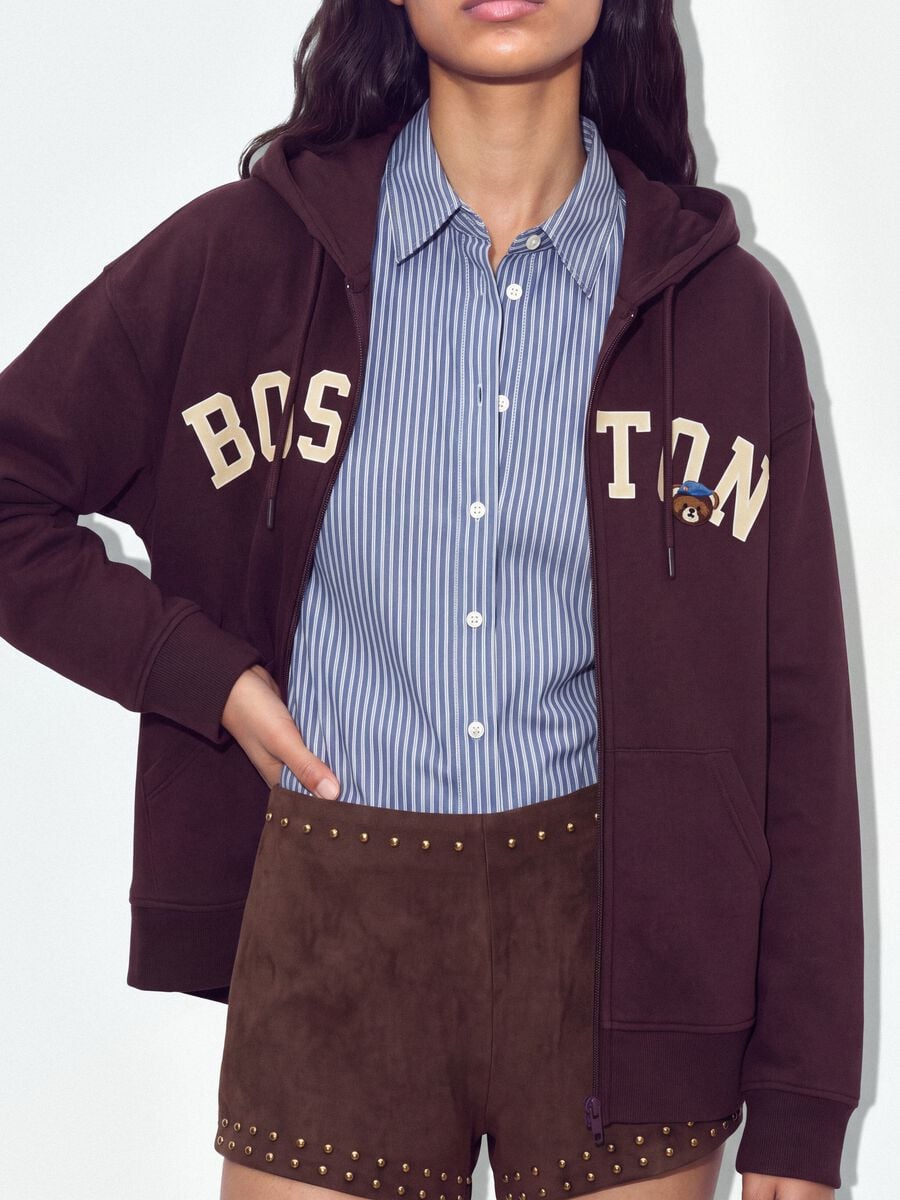 Felpa marrone in misto cotone con cappuccio e scritta Boston relaxed fit_3
