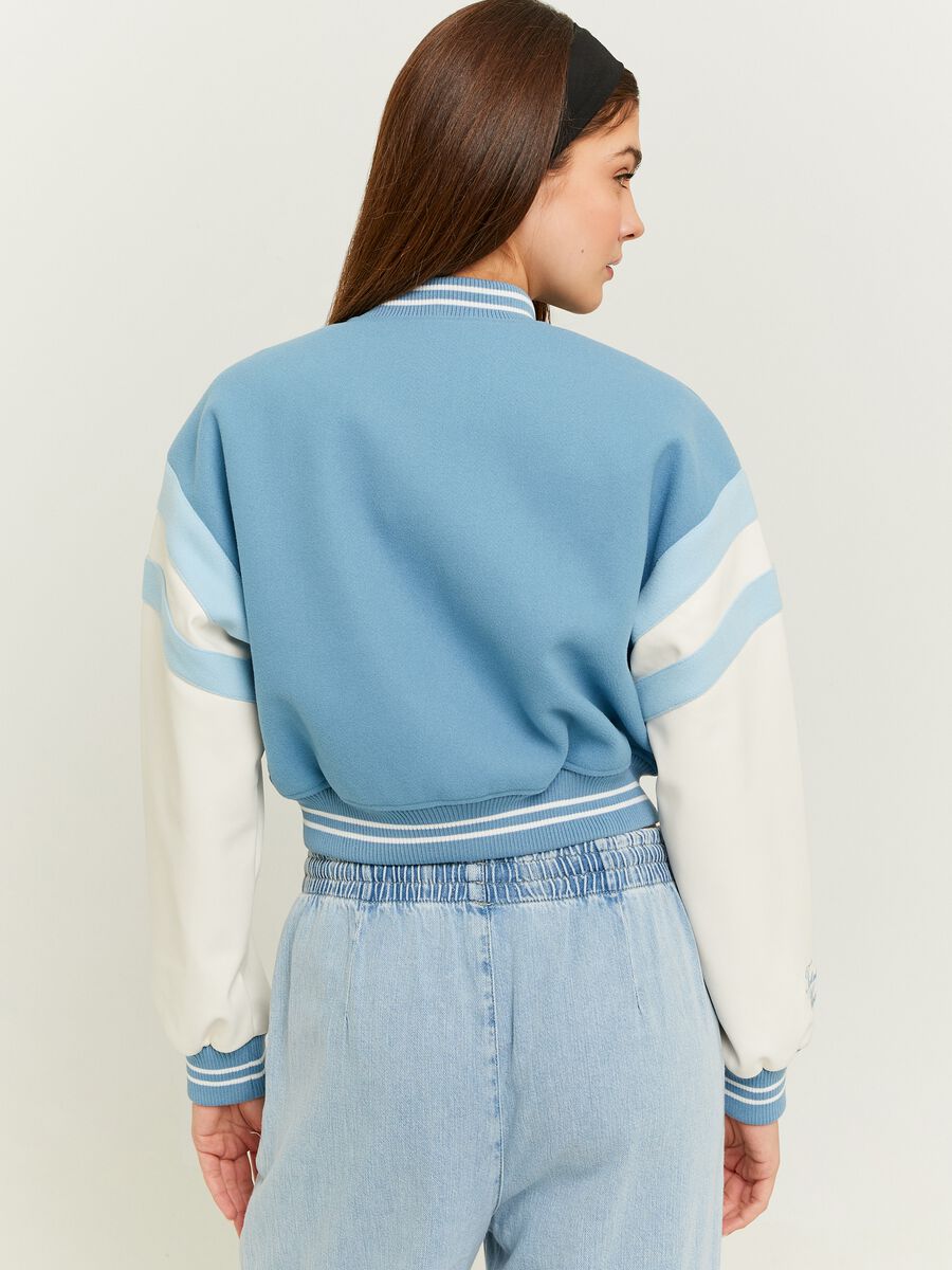Varsity bomber jacket with embroidery and bouclé application_2