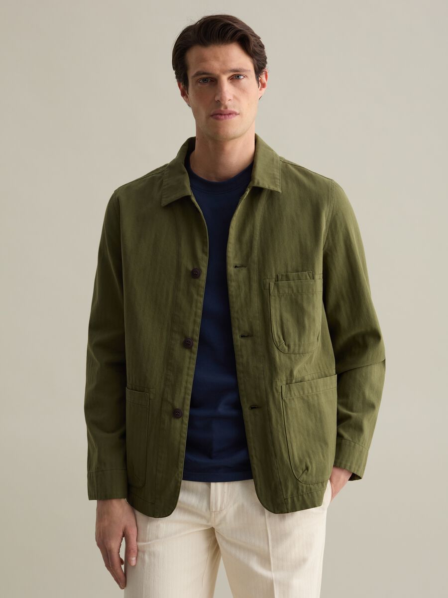 Striped shacket with herringbone motif_0