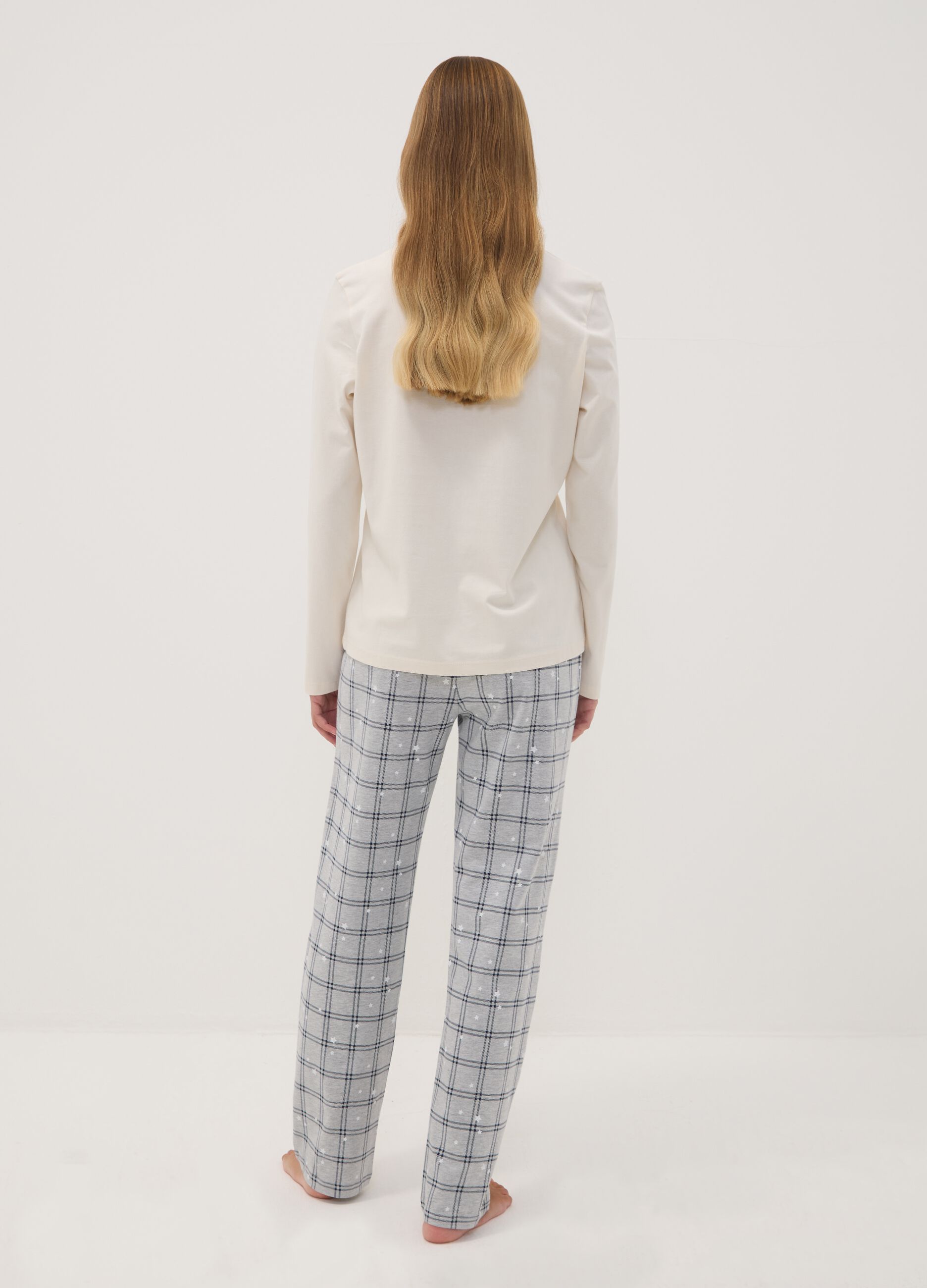 White regular-fit organic cotton checked pyjamas